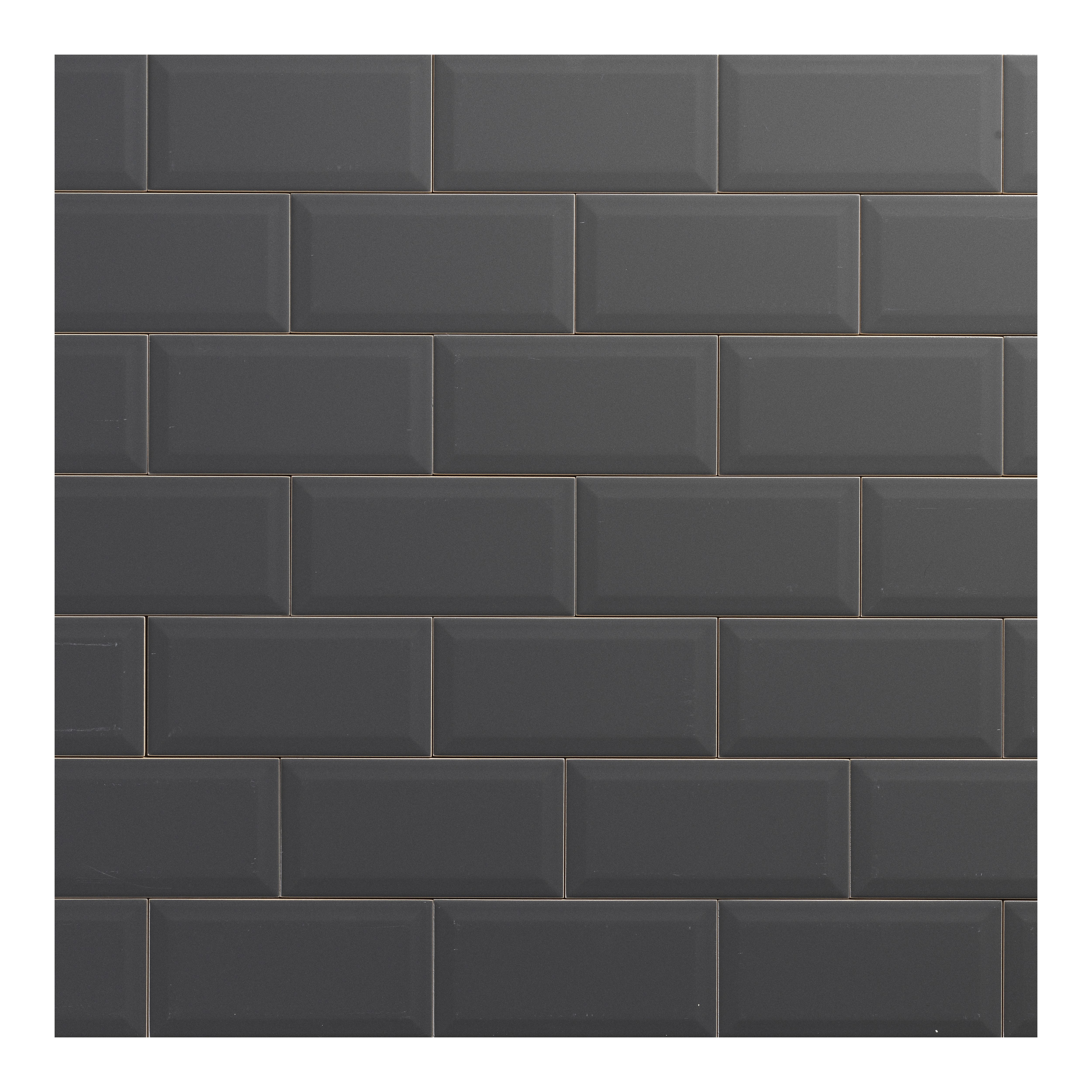 Trentie Anthracite Gloss Textured Ceramic Indoor Wall Tile, Pack of 50, (L)200mm (W)100mm