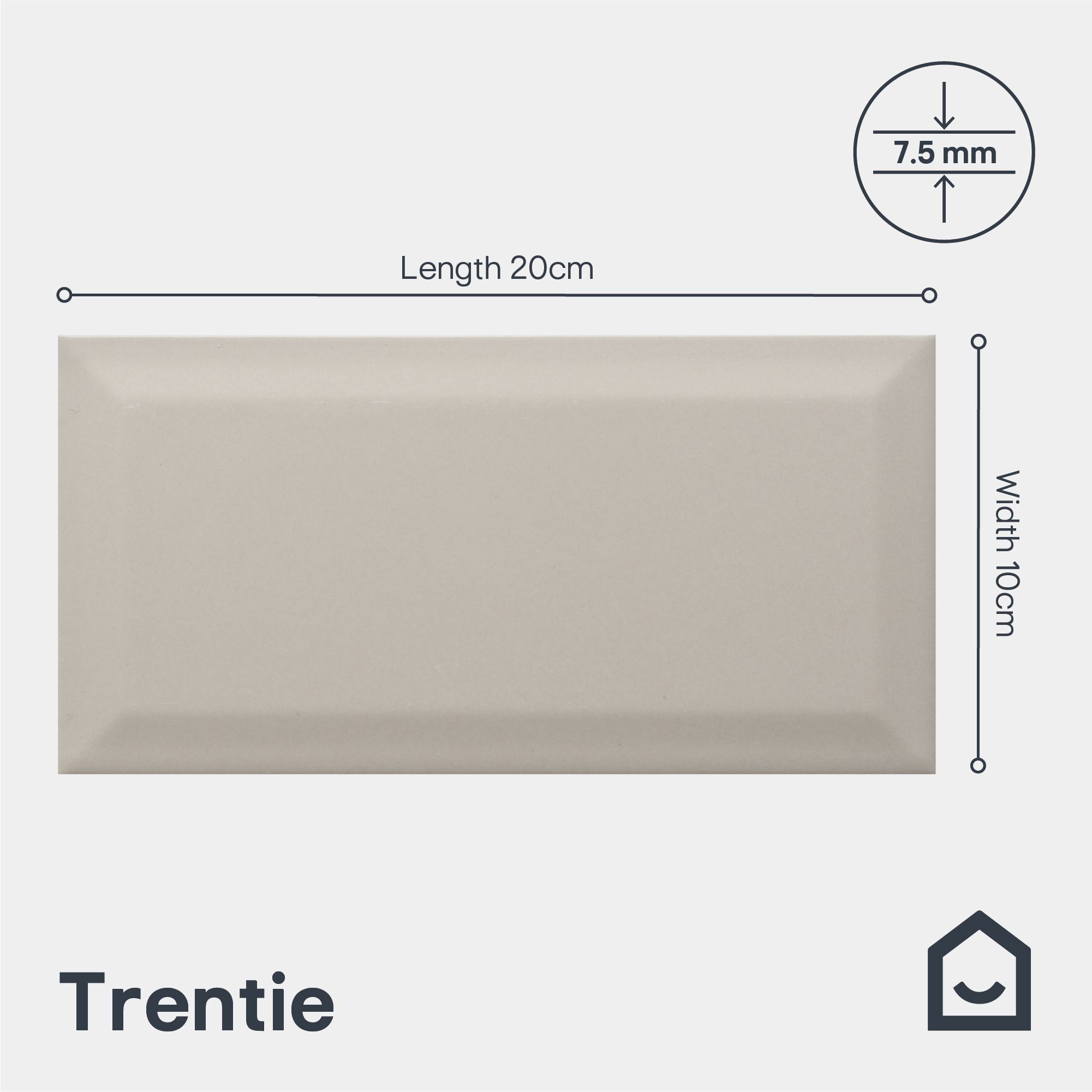Trentie Beige Gloss Textured Ceramic Indoor Wall Tile, Pack of 50, (L)200mm (W)100mm