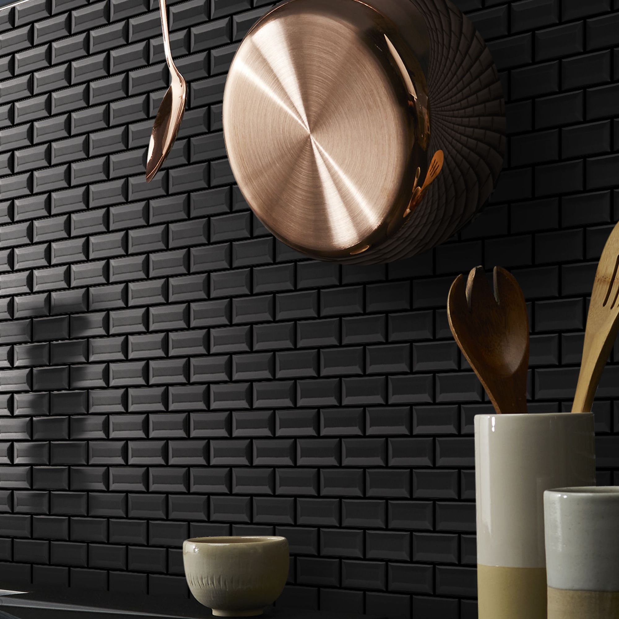 Trentie Black Gloss Flat Ceramic Mosaic tile sheet - 7