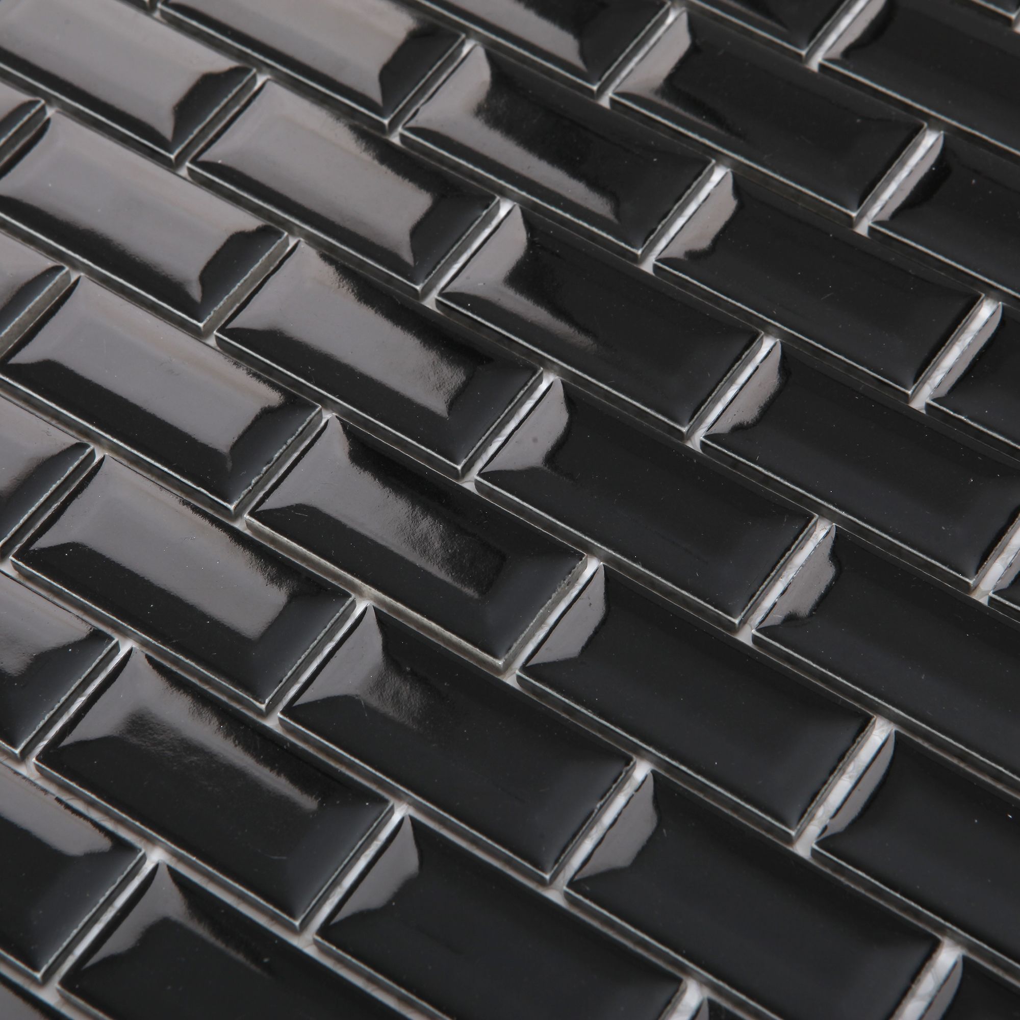 Trentie Black Gloss Flat Ceramic Mosaic tile sheet