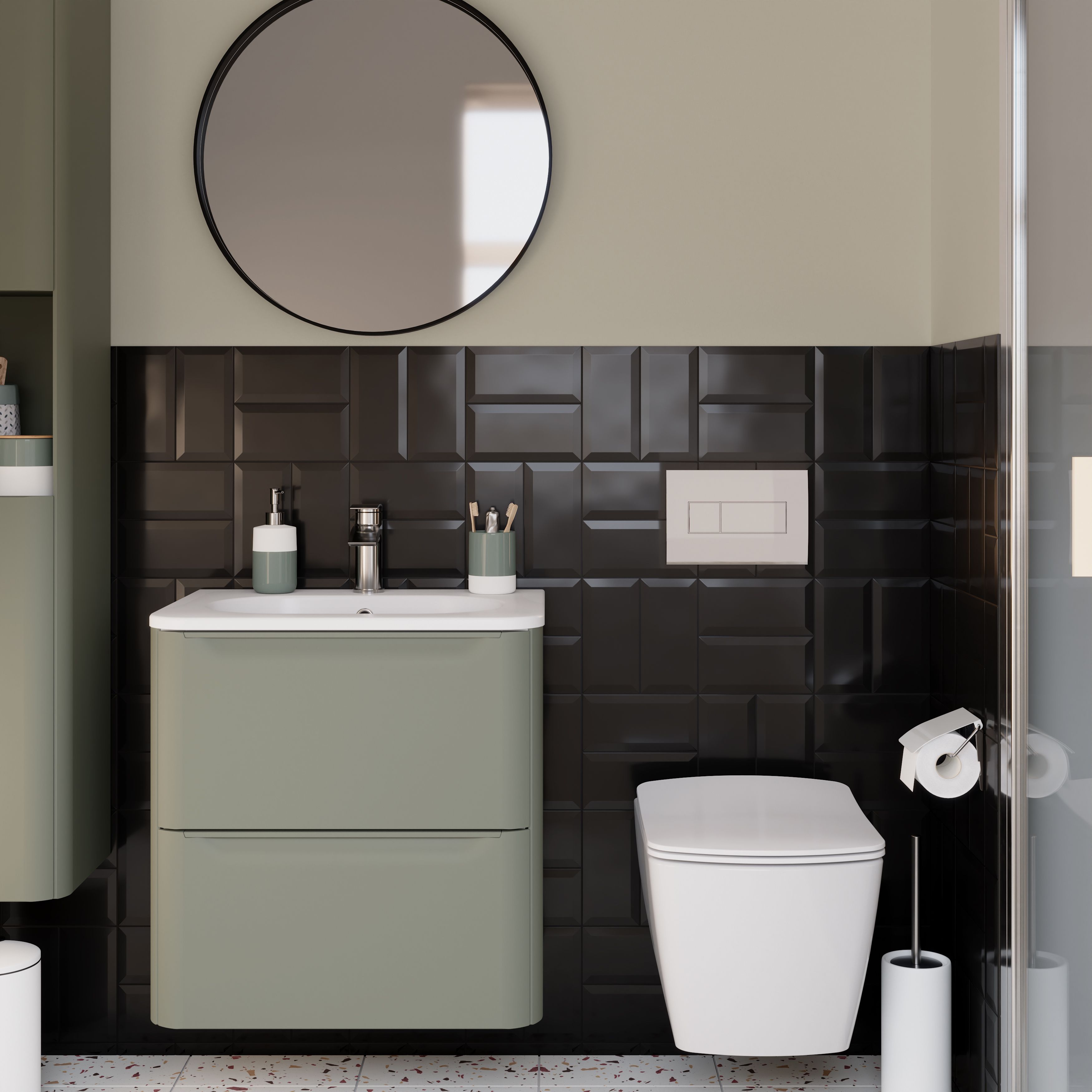 Trentie Black Gloss Metro Ceramic Indoor Wall tile, Pack of 40, (L)200mm (W)100mm