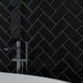 Trentie Black Gloss Metro Ceramic Wall tile, Pack of 40, (L)200mm (W)100mm