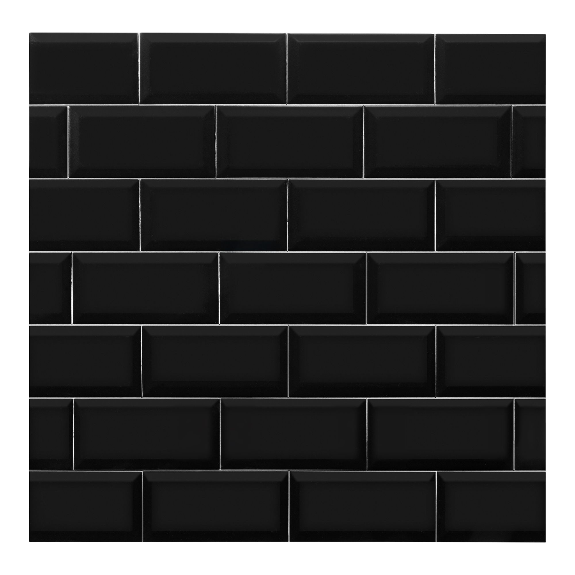 Trentie Black Gloss Textured Ceramic Indoor Wall Tile, Pack of 50, (L)200mm (W)100mm