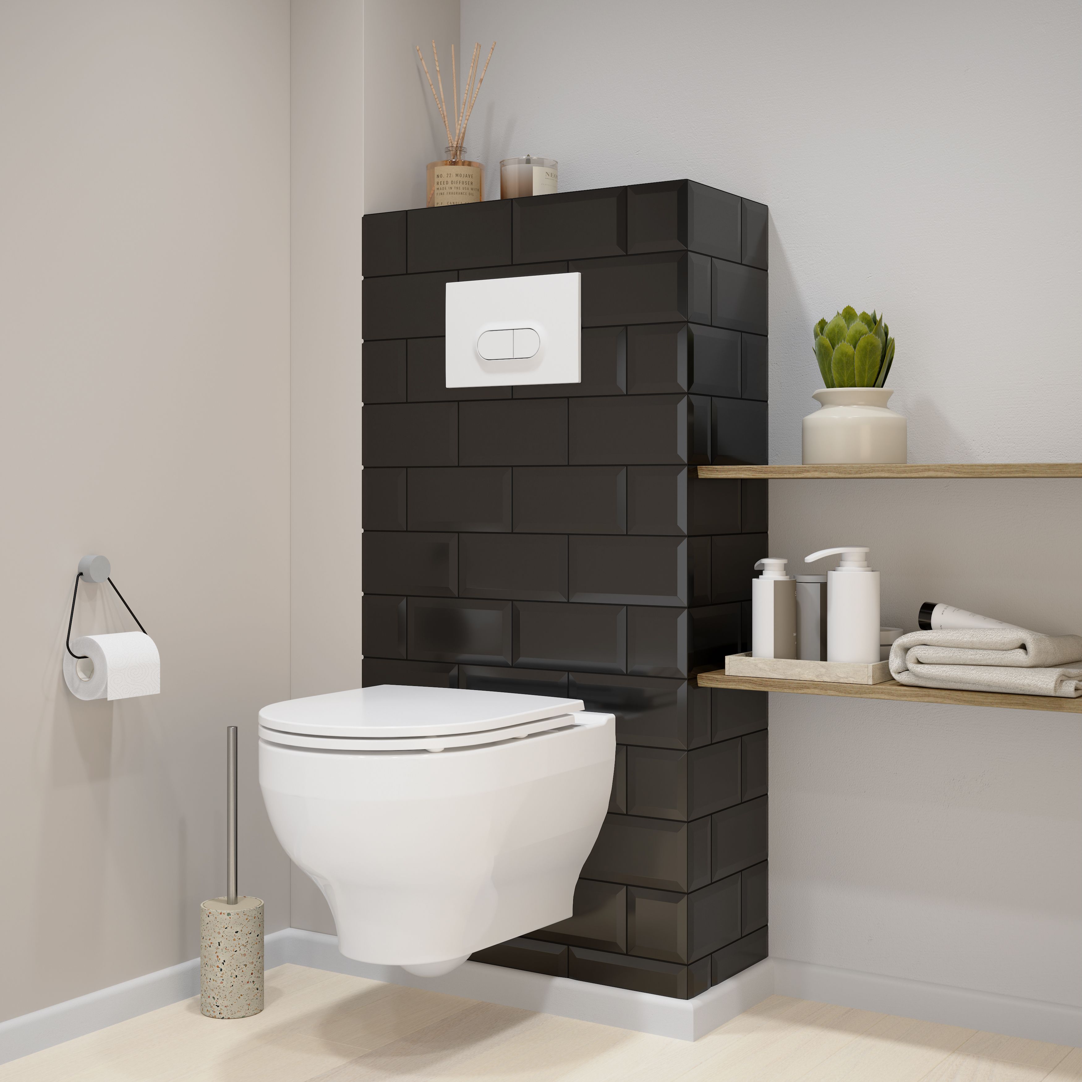 Trentie Black Matt Metro Ceramic Indoor Wall tile, Pack of 40, (L)200mm (W)100mm