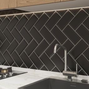 Trentie Black Matt Metro Ceramic Indoor Wall tile, Pack of 40, (L)200mm (W)100mm