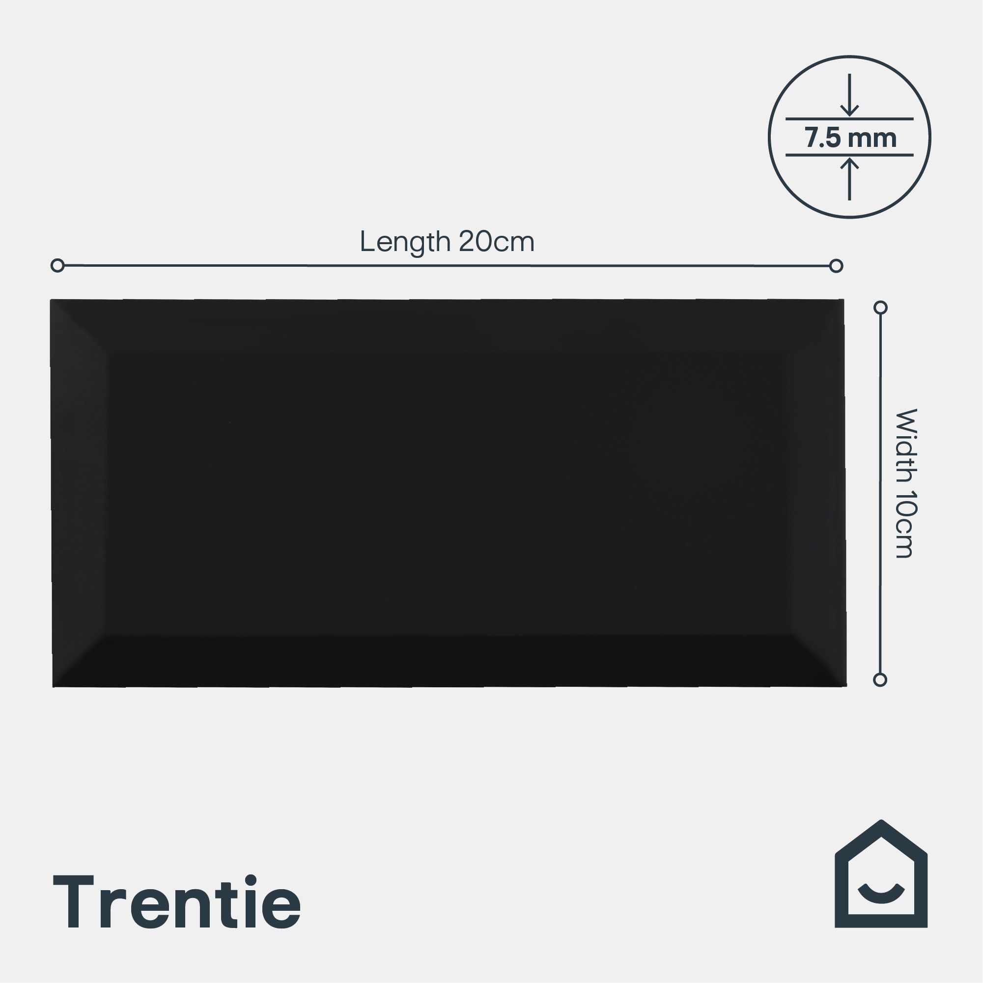 Trentie Black Matt Textured Ceramic Indoor Wall Tile, Pack of 50, (L)200mm (W)100mm