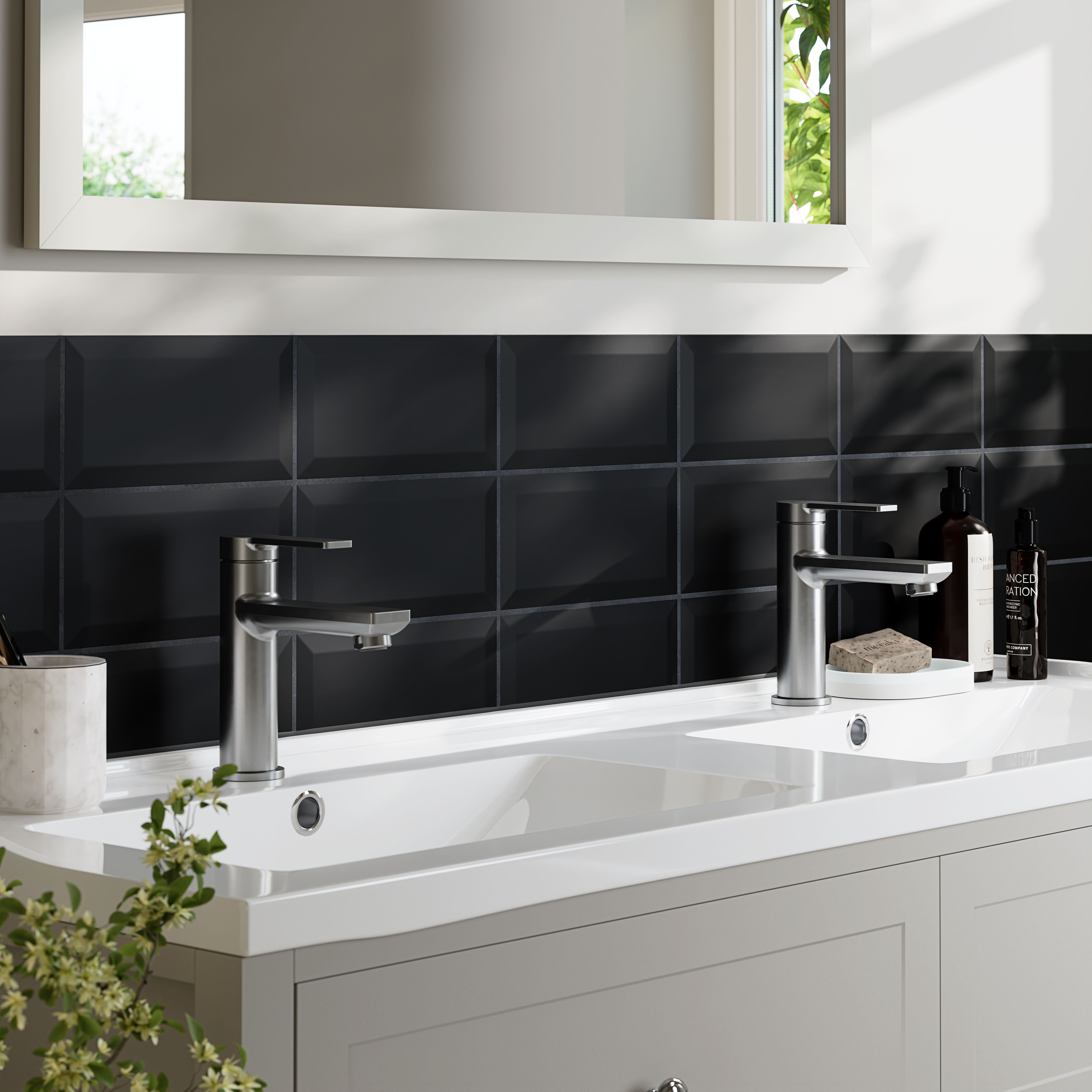 Trentie Black Matt Textured Ceramic Indoor Wall Tile, Pack of 50, (L)200mm (W)100mm