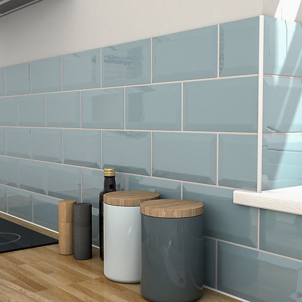 Tie Blue Gloss Metro Ceramic Wall, Bathroom Wall Tiles B Q