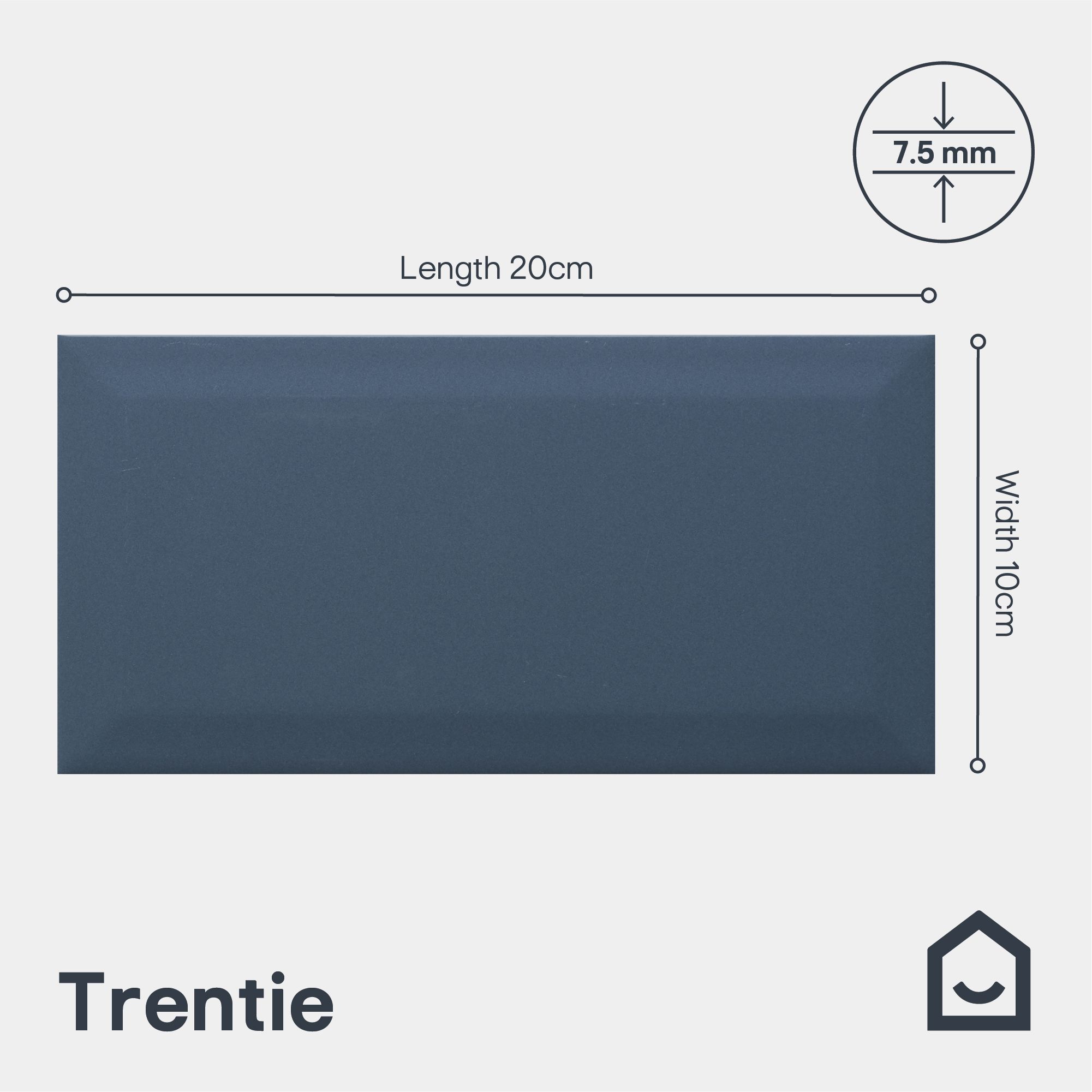 Trentie Blue Gloss Textured Ceramic Indoor Wall Tile, Pack of 50, (L)200mm (W)100mm