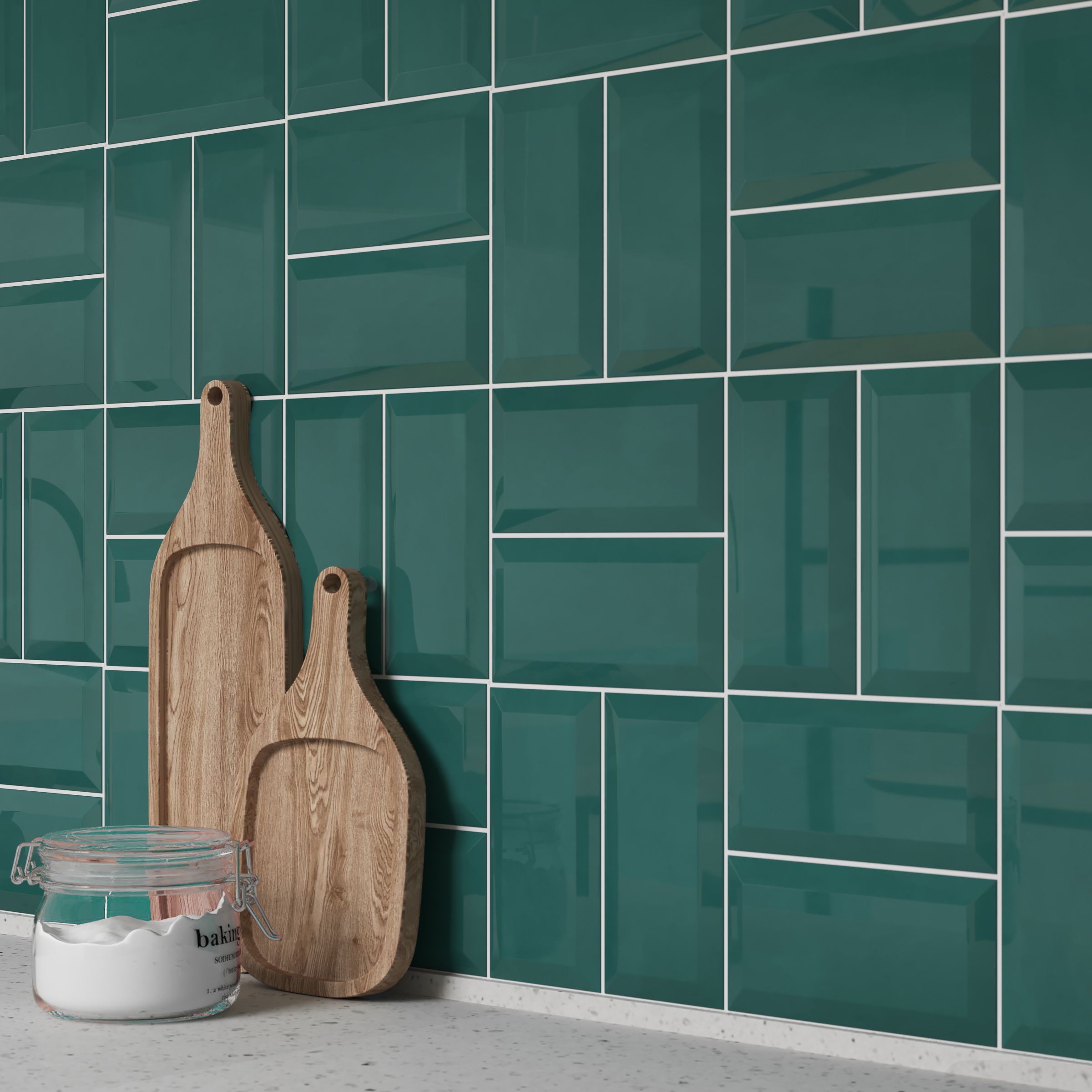 Trentie Dark Green Gloss Metro Ceramic Indoor Wall tile, Pack of 40, (L)200mm (W)100mm