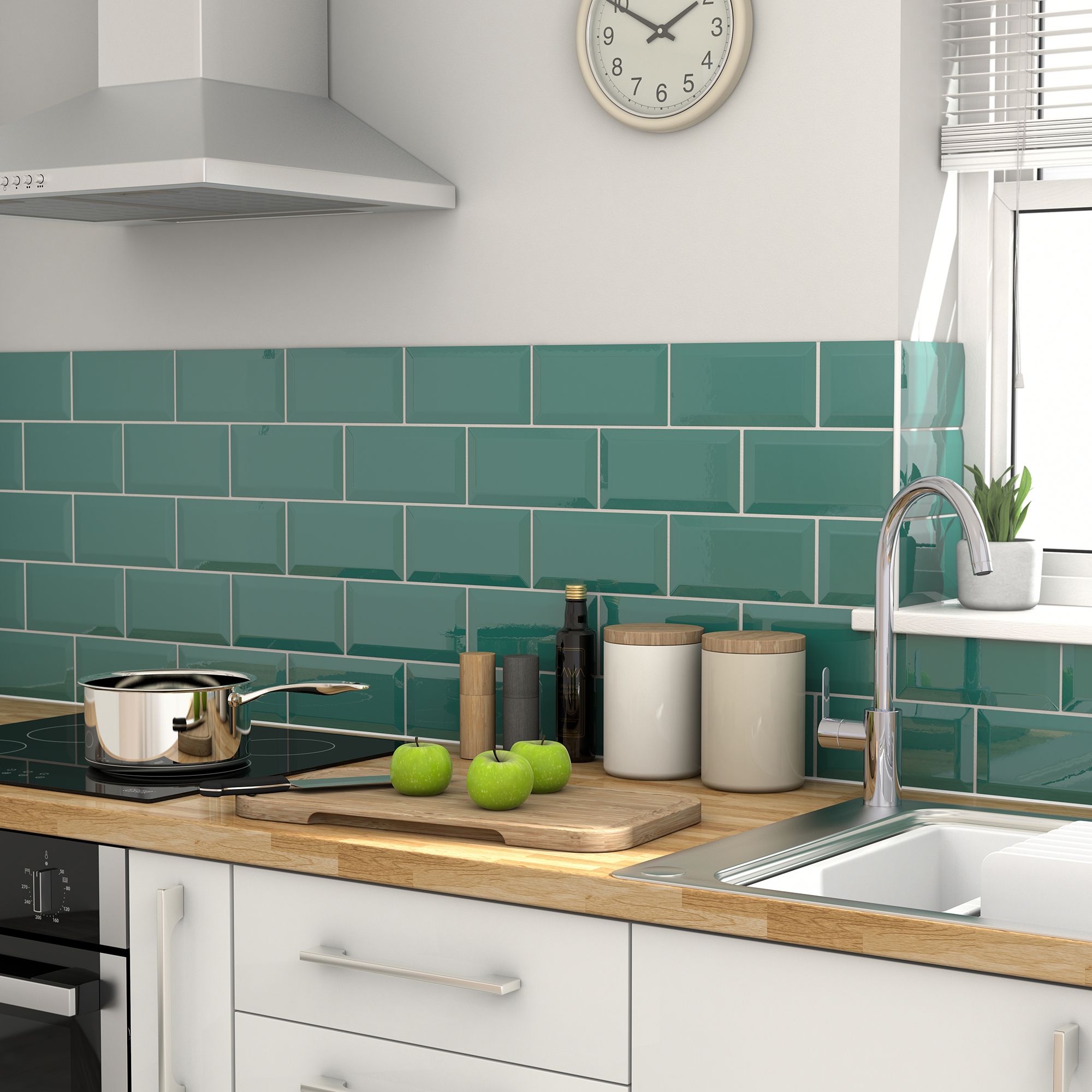 Trentie Dark green Gloss Metro Ceramic Wall Tile, Pack of 40, (L)200mm