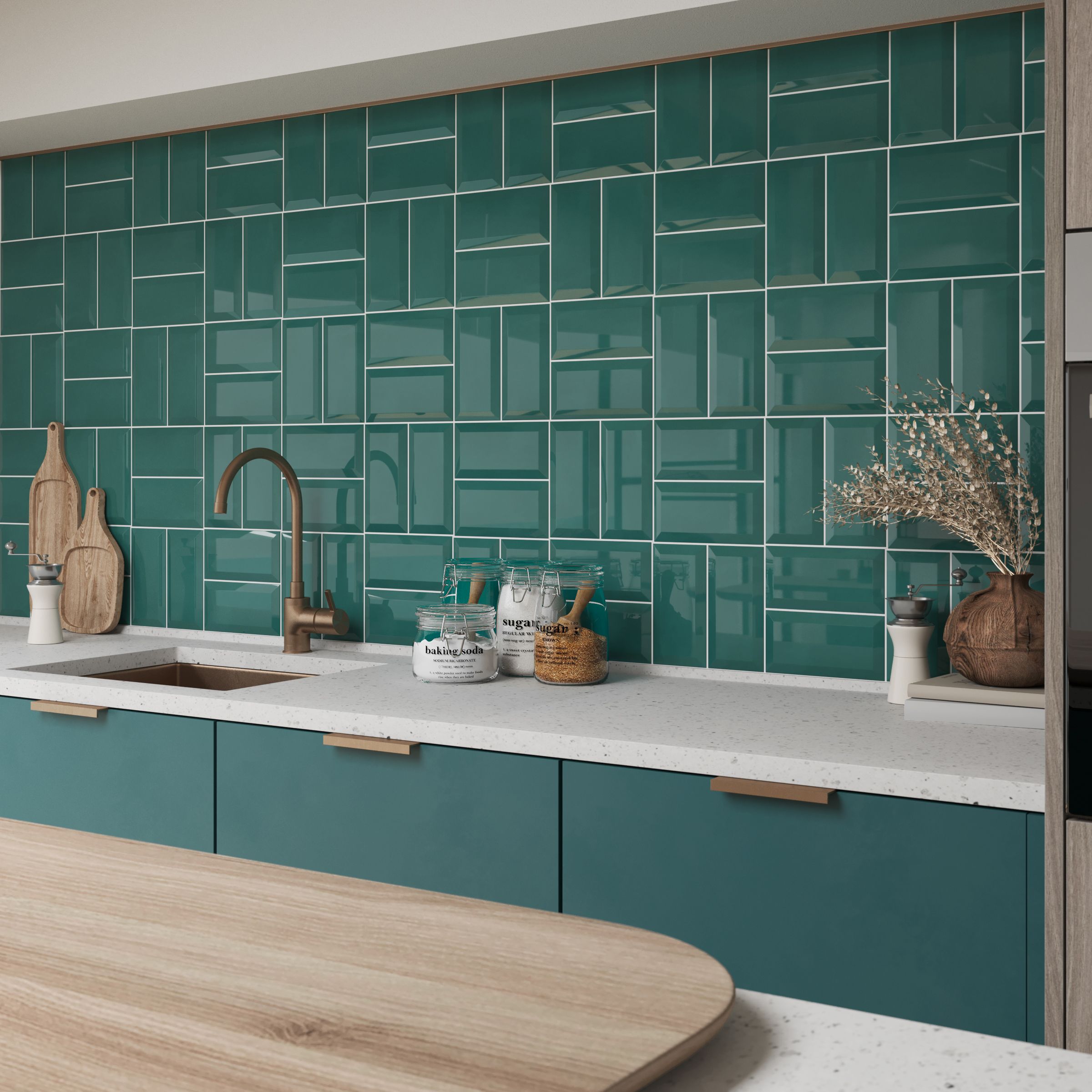Trentie Dark Green Gloss Metro Ceramic Wall tile - 4
