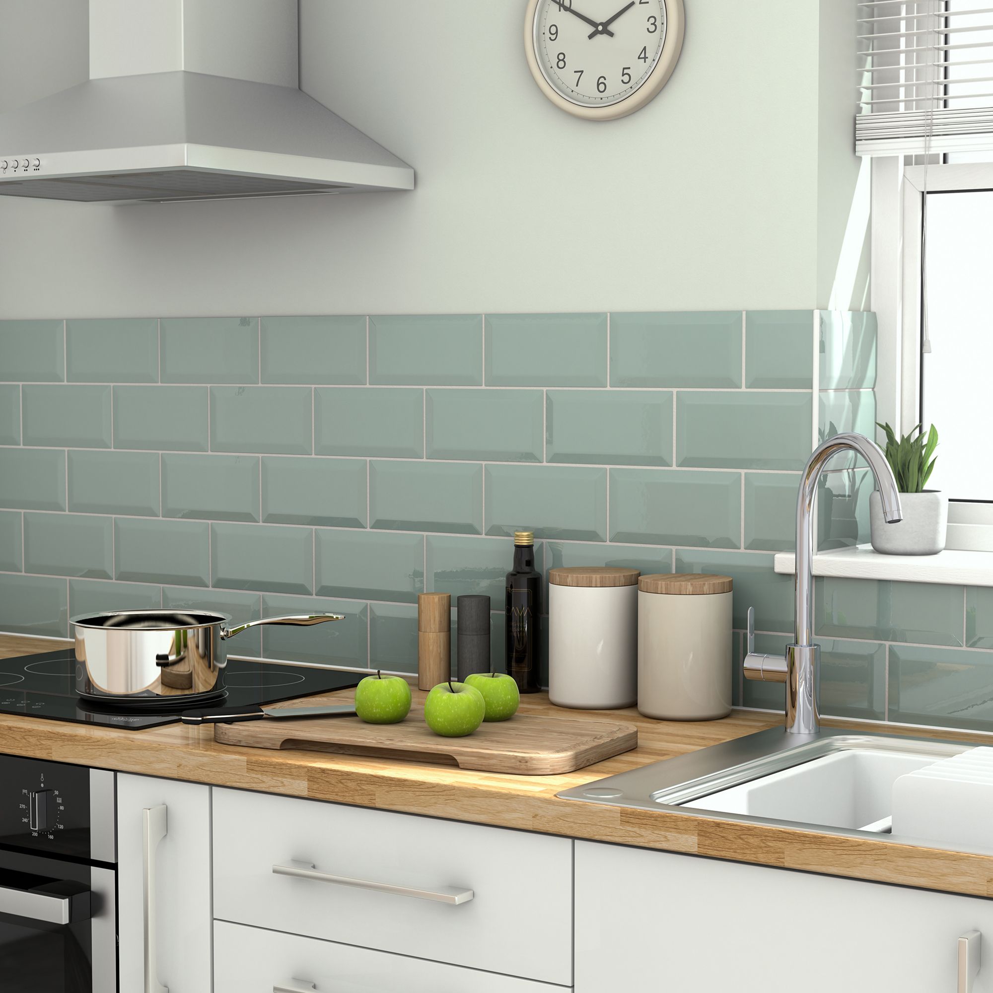 Trentie Green Gloss Metro Ceramic Wall Tile, Pack of 40, (L)200mm (W ...