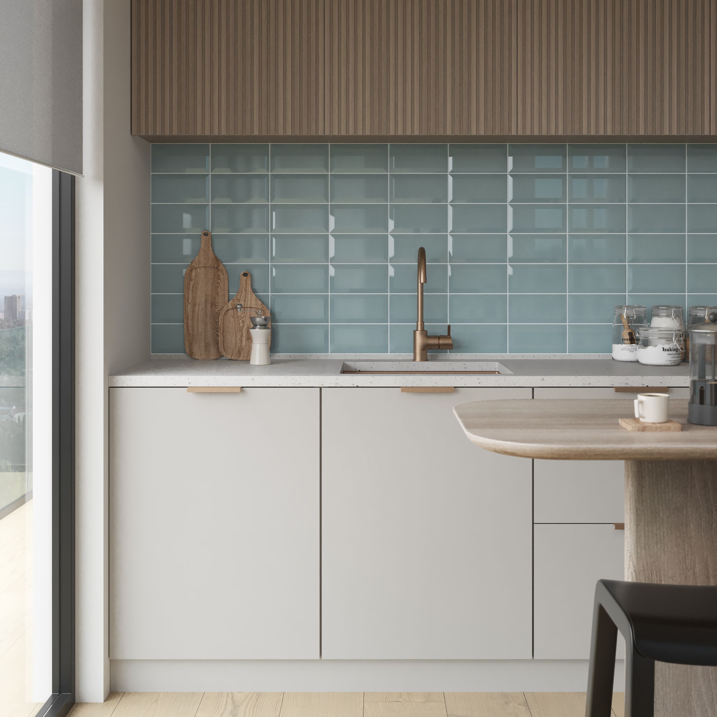 Trentie Green Gloss Metro Ceramic Wall tile - 6