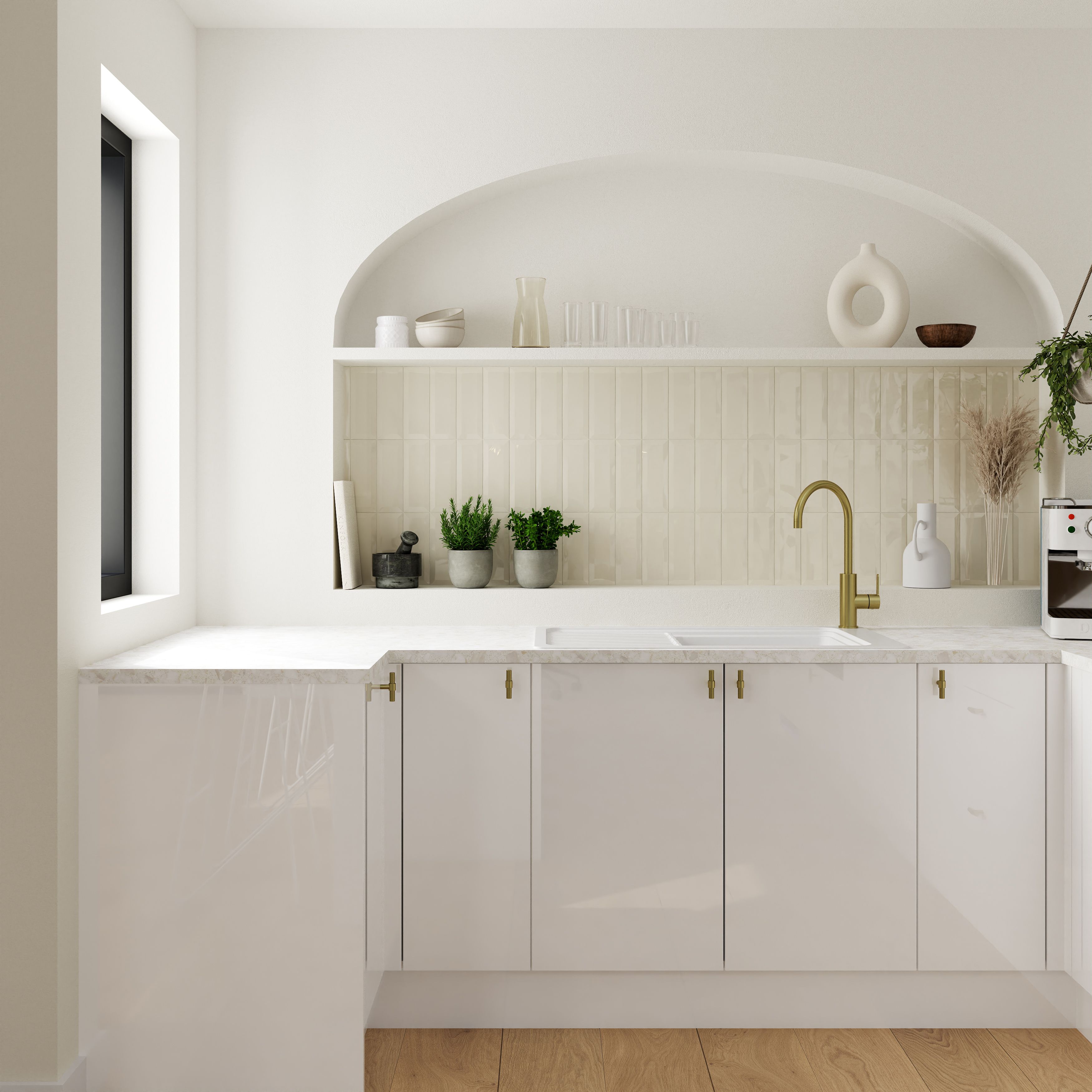 Trentie Ivory Gloss Metro Ceramic Indoor Wall tile, Pack of 40, (L)200mm (W)100mm