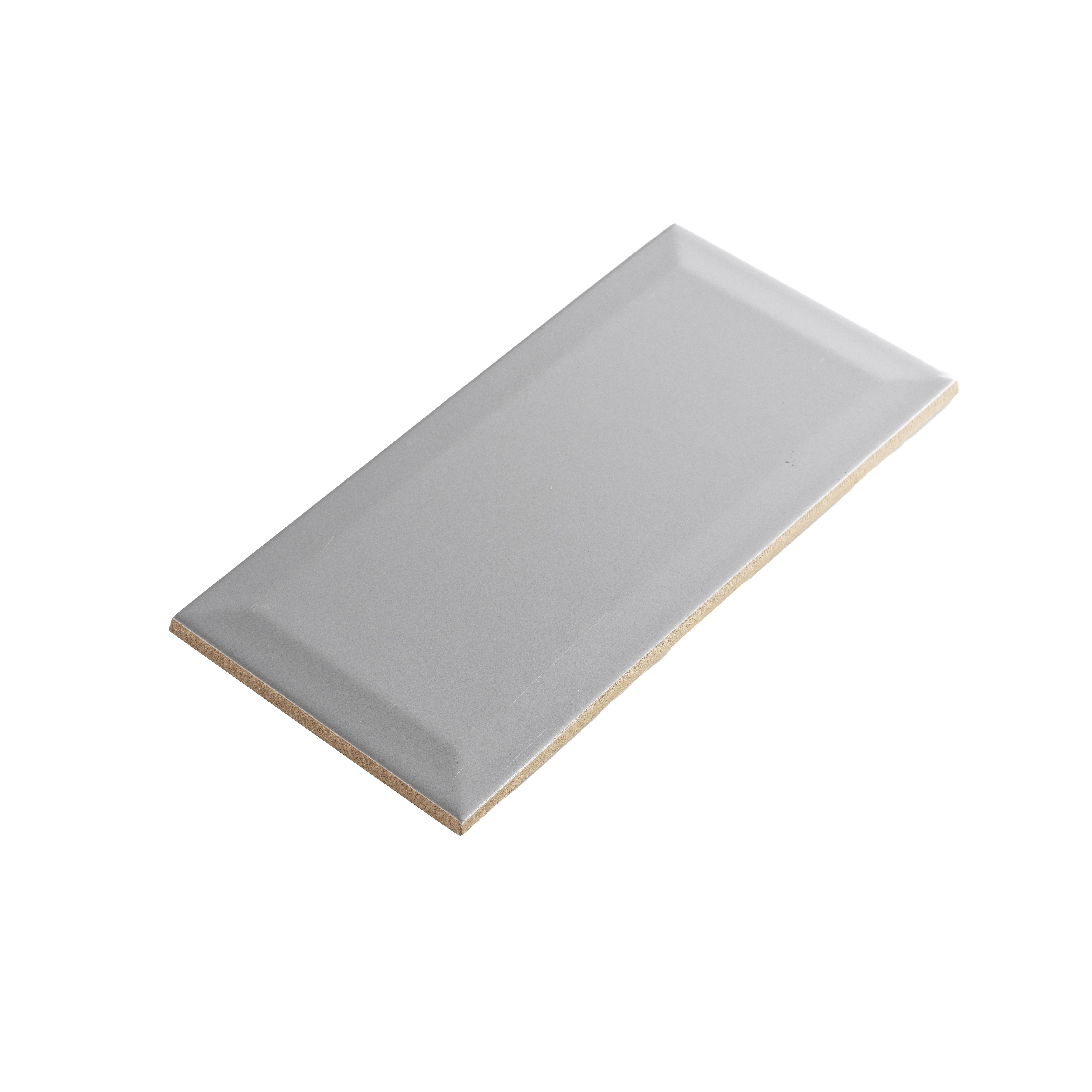 Trentie Light Grey Gloss Textured Ceramic Indoor Wall Tile, Pack of 50, (L)200mm (W)100mm