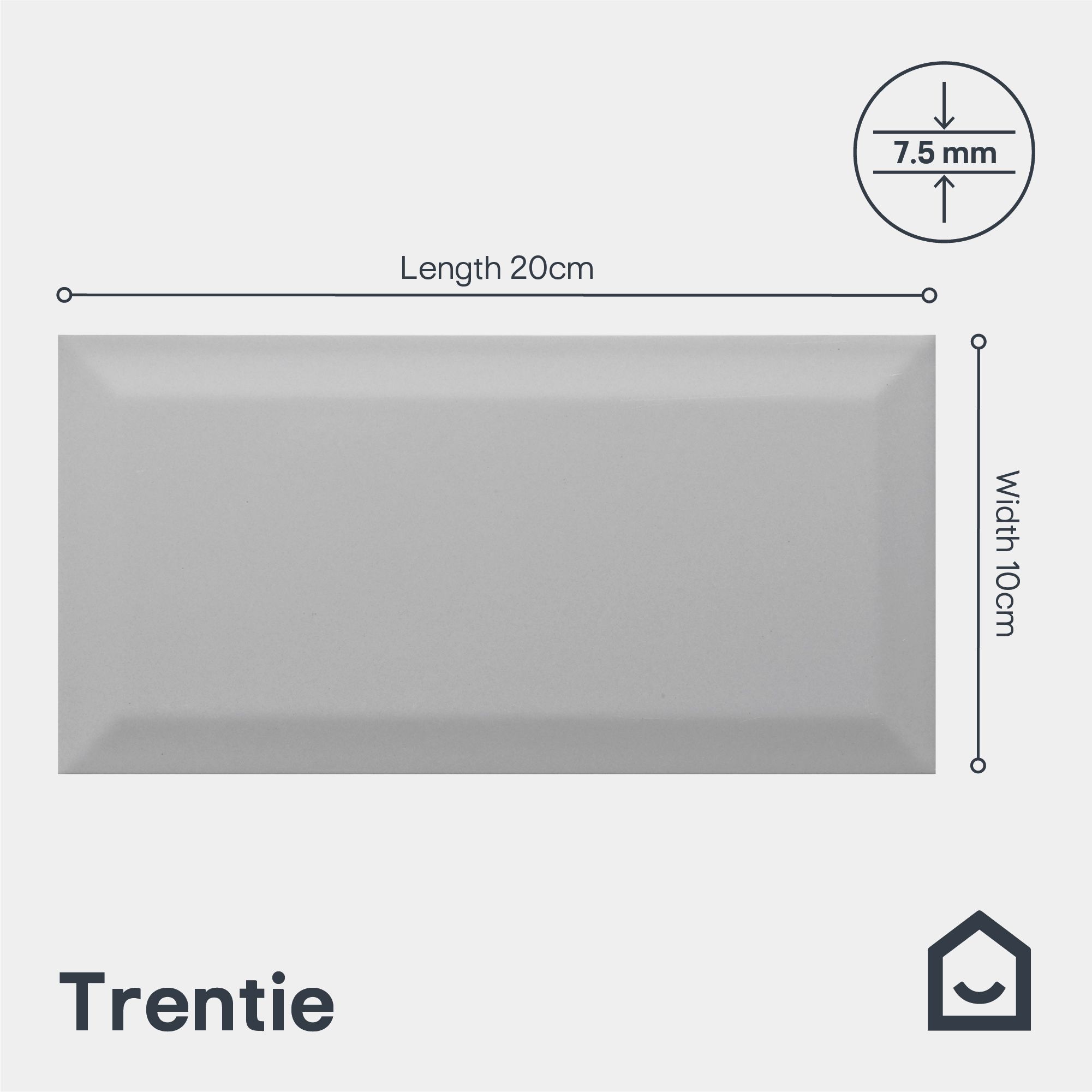 Trentie Light Grey Gloss Textured Ceramic Indoor Wall Tile, Pack of 50, (L)200mm (W)100mm