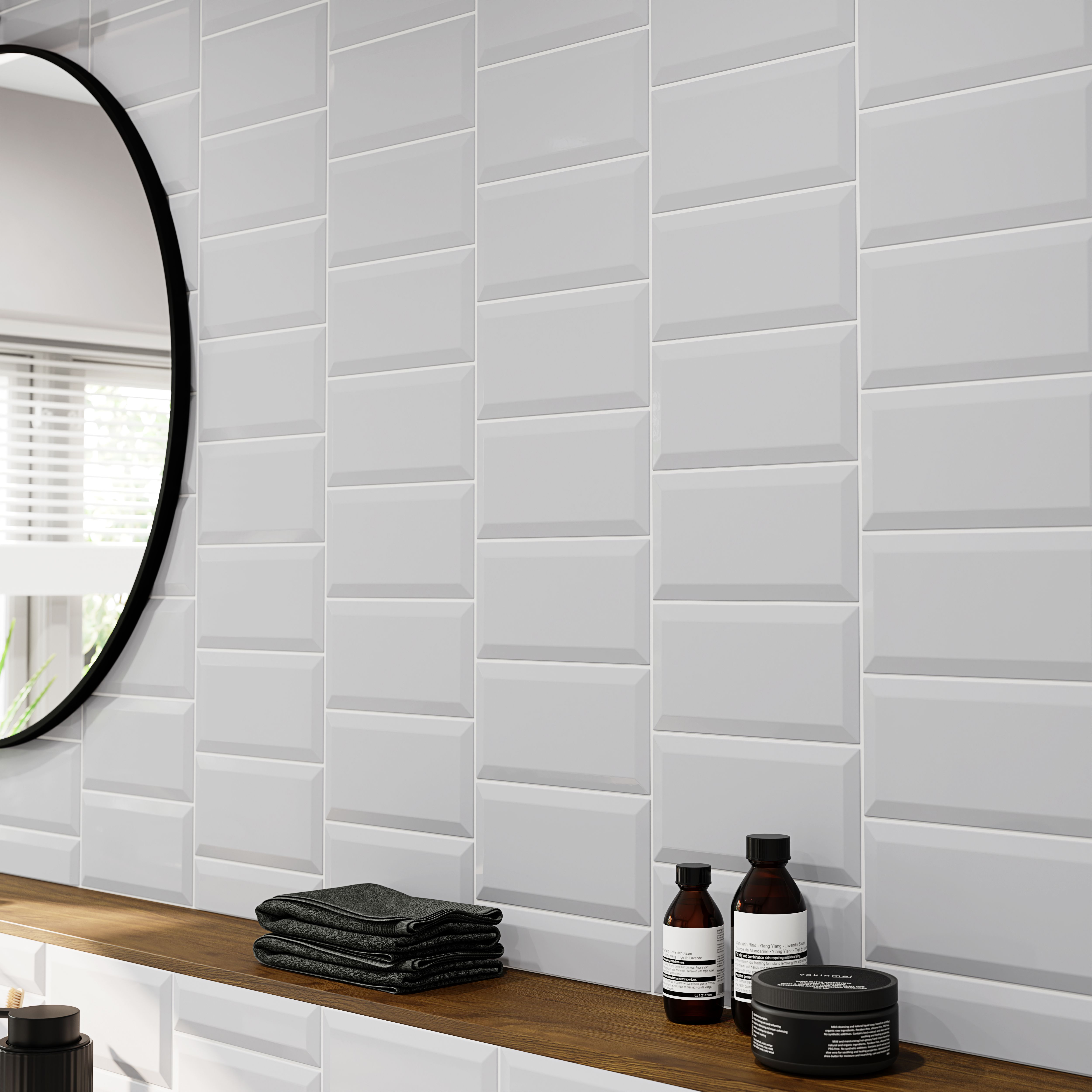 Trentie Light Grey Gloss Textured Ceramic Indoor Wall Tile, Pack of 50, (L)200mm (W)100mm
