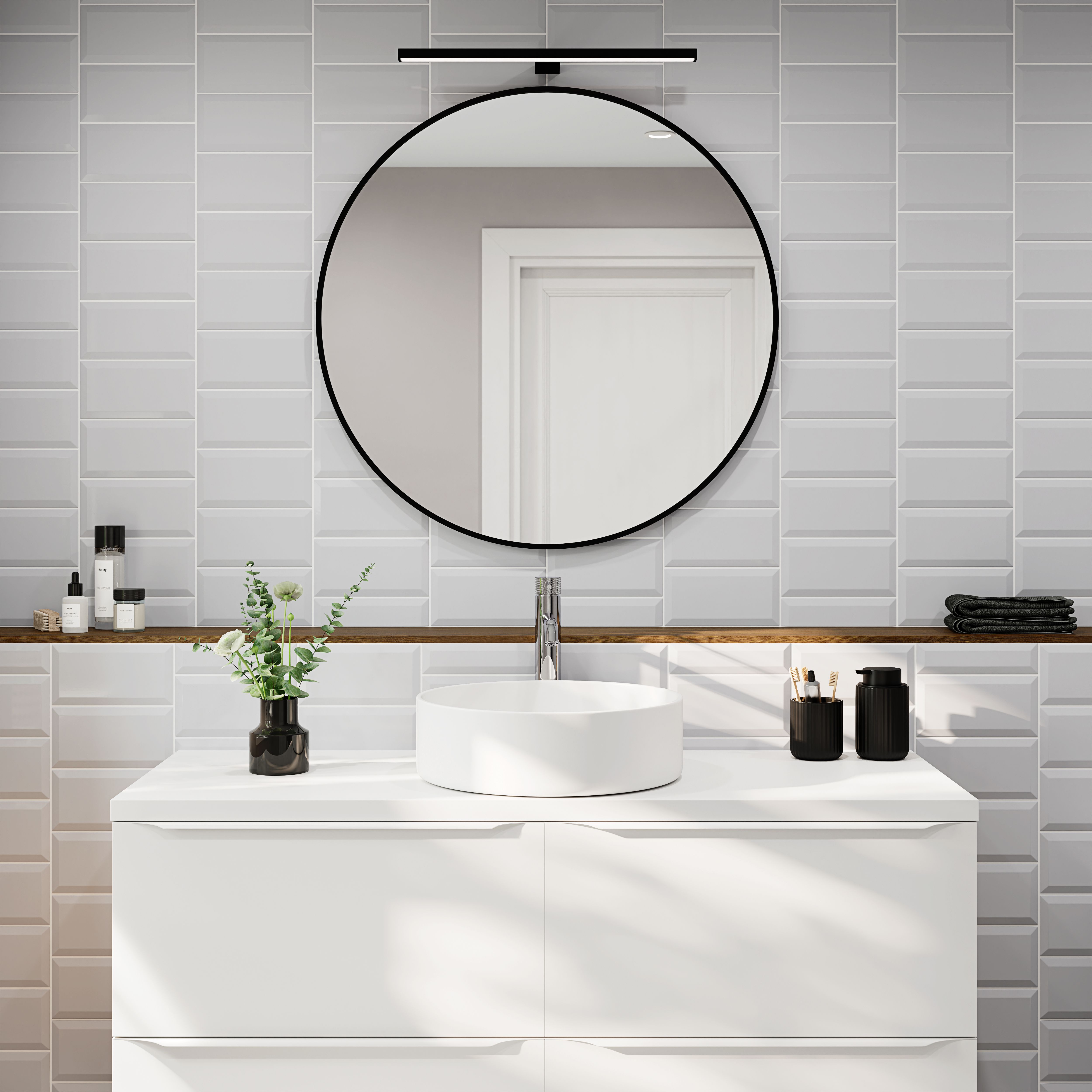 Trentie Light Grey Gloss Textured Ceramic Indoor Wall Tile, Pack of 50, (L)200mm (W)100mm