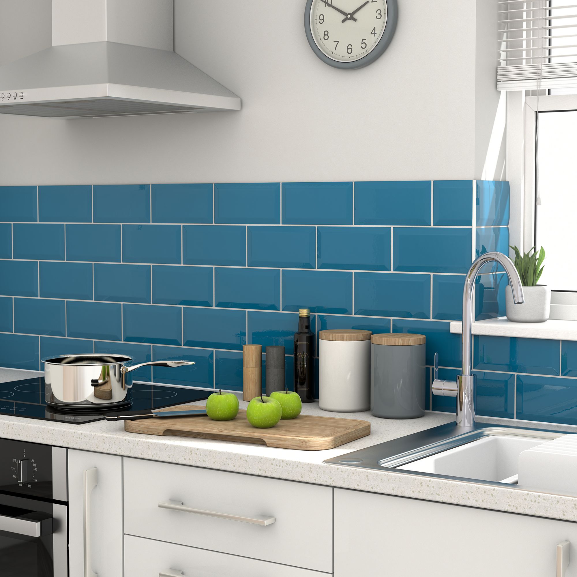 Trentie Petrol blue Gloss Metro Ceramic Wall Tile, Pack of 40, (L)200mm ...