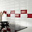 Trentie Red Gloss Metro Ceramic Wall Tile, Pack of 40, (L)200mm (W)100mm