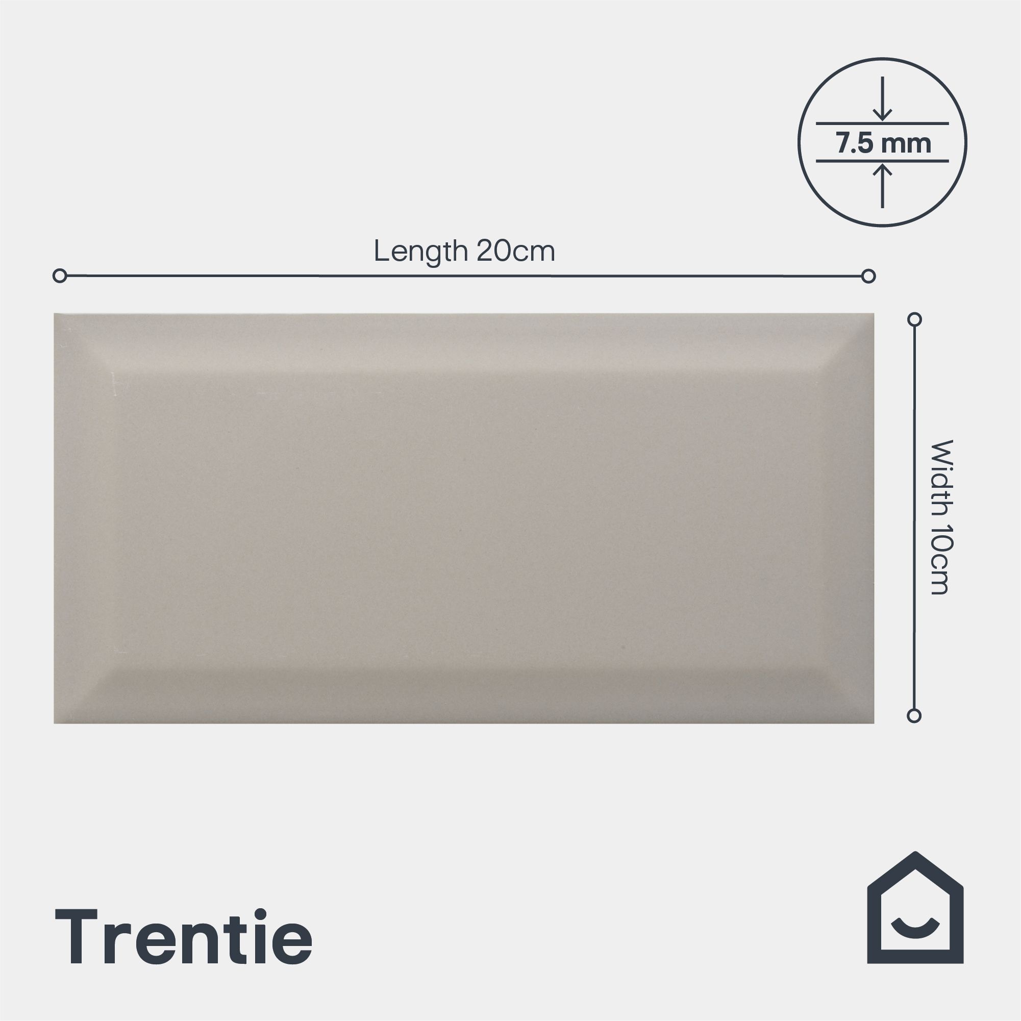 Trentie Taupe Gloss Textured Ceramic Indoor Wall Tile, Pack of 50, (L)200mm (W)100mm