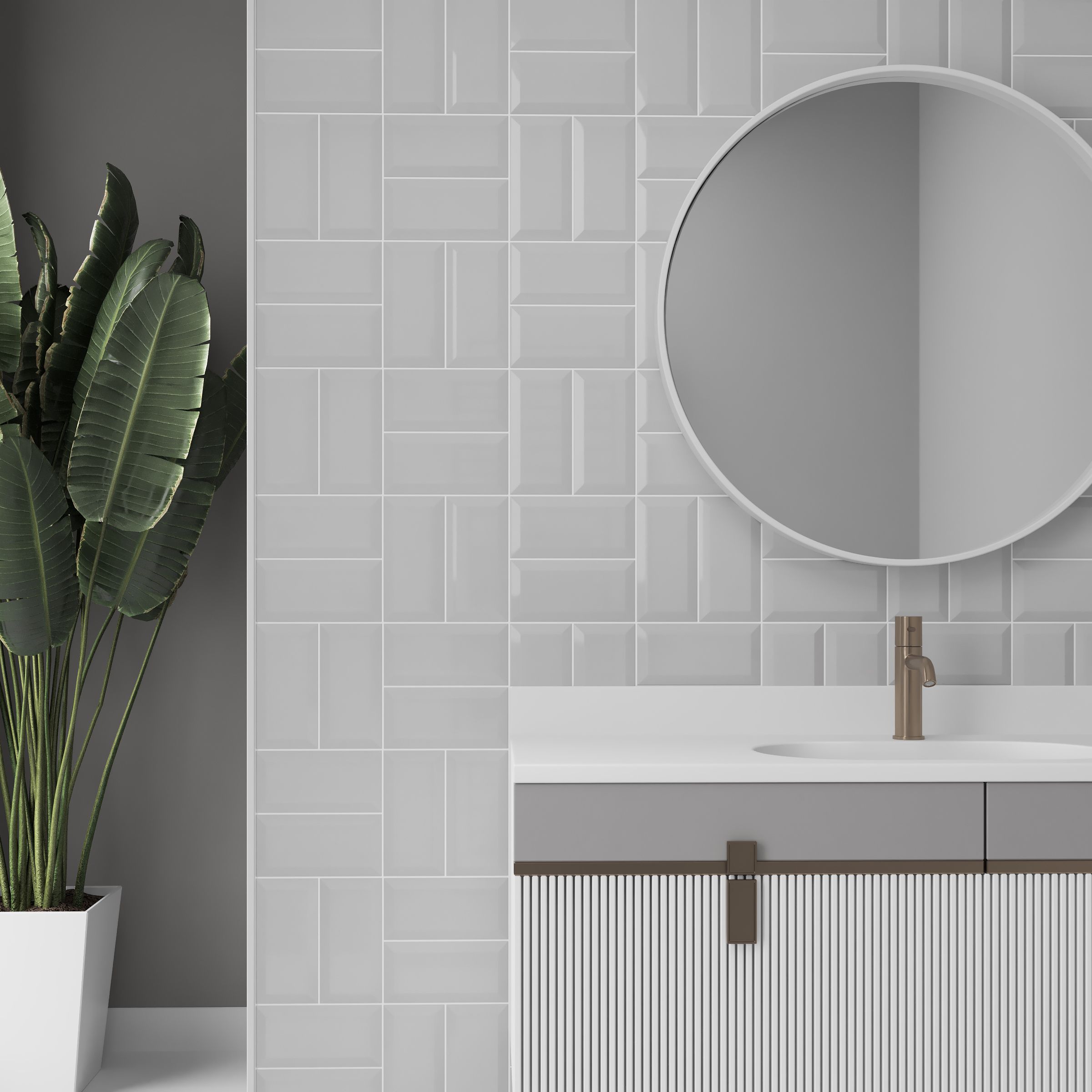 Trentie Taupe Gloss Textured Ceramic Indoor Wall Tile, Pack of 50, (L)200mm (W)100mm