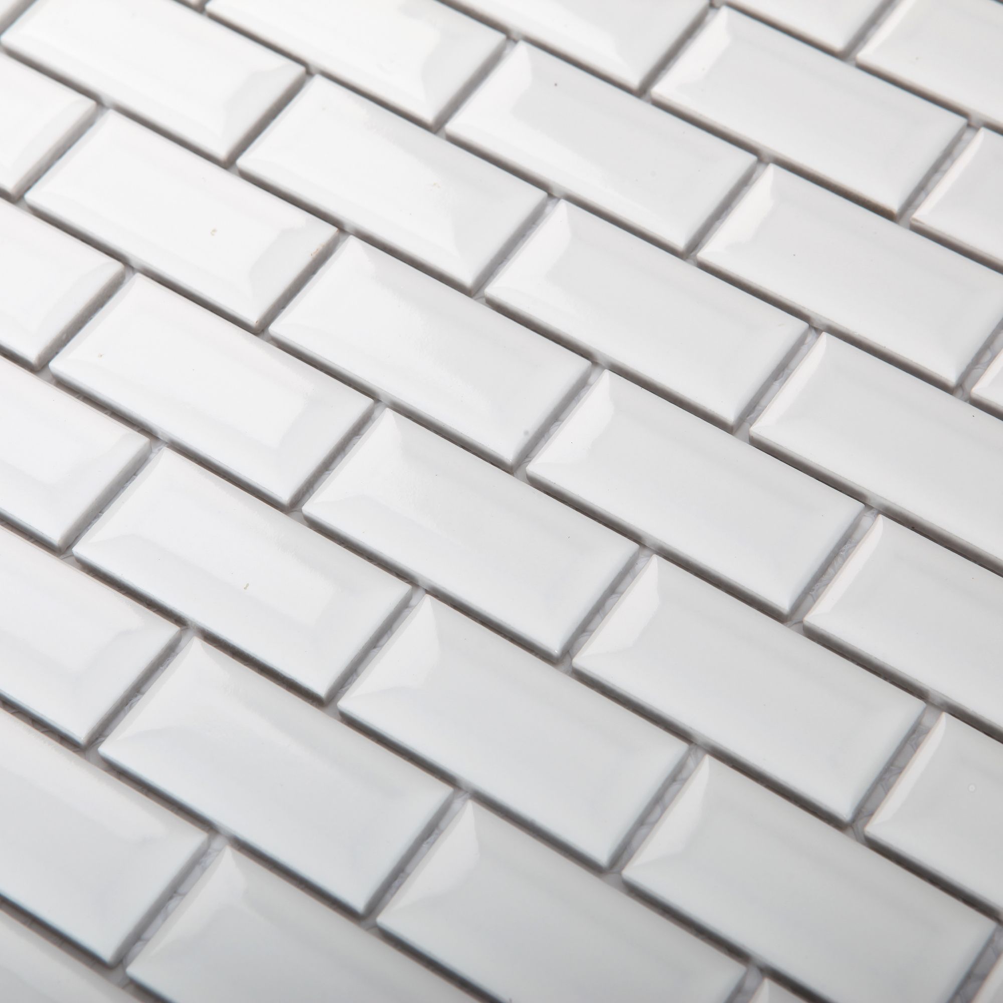 Trentie White Gloss Flat Ceramic Mosaic tile sheet