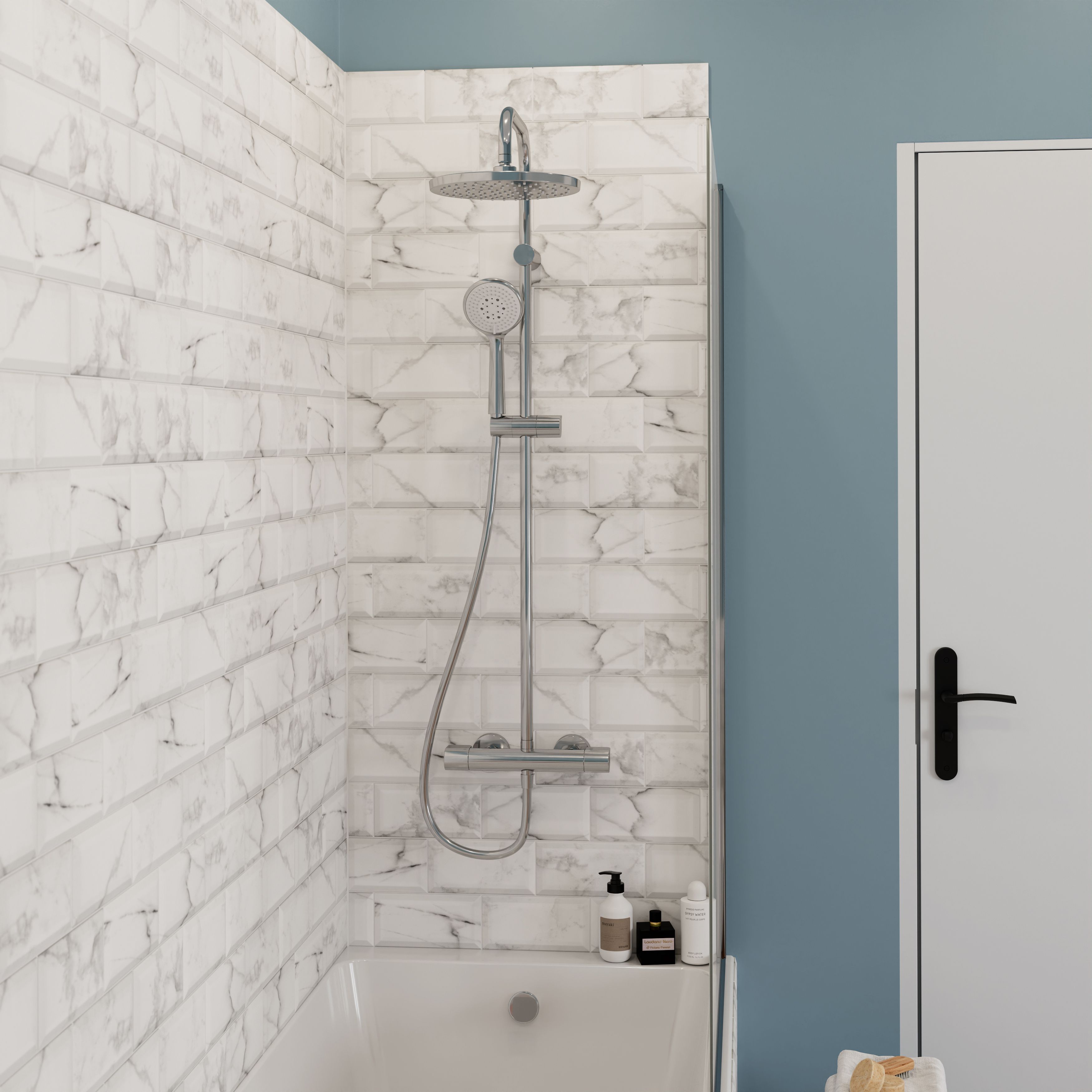 Trentie White Gloss Marble effect Ceramic Indoor Wall Tile - 4