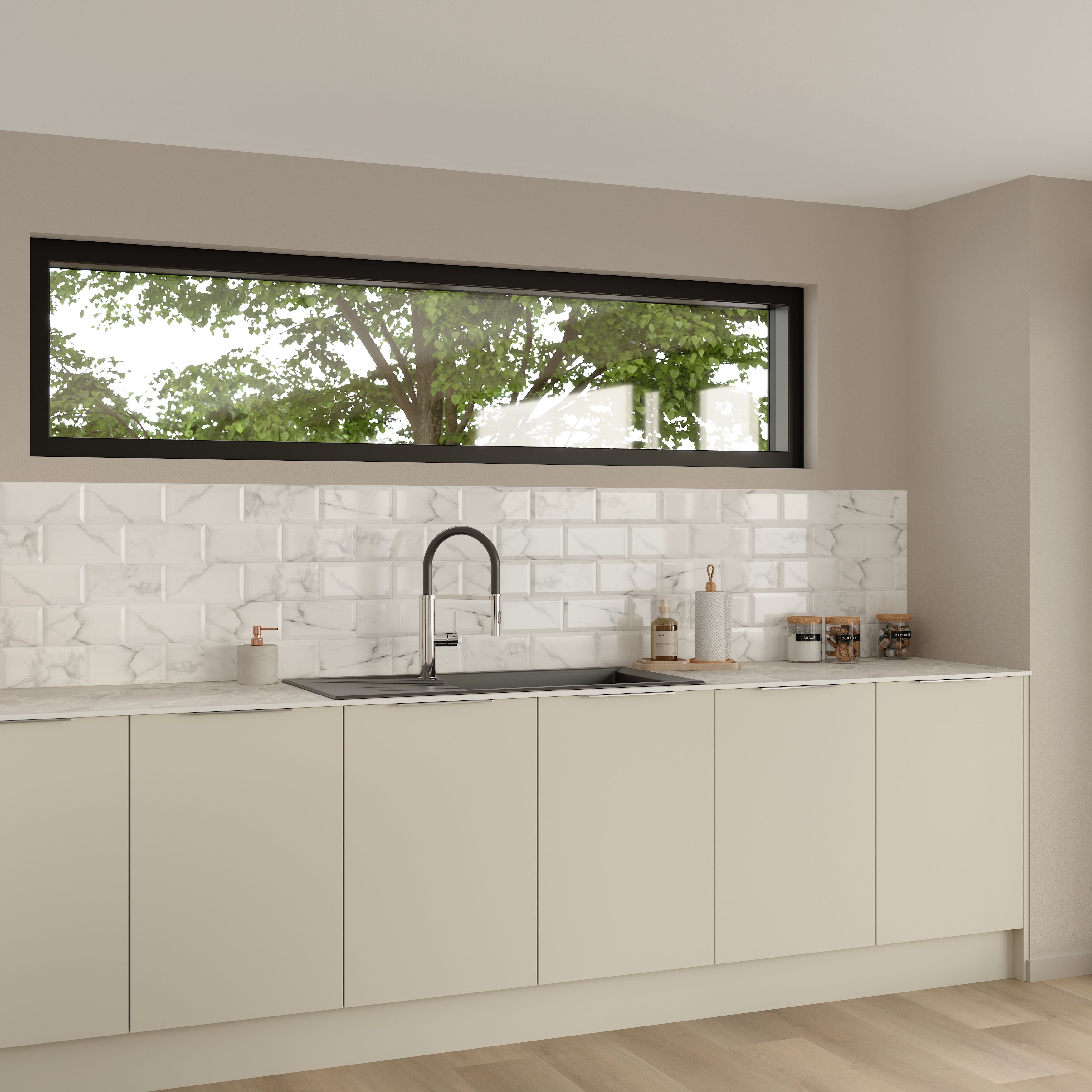 Trentie White Gloss Marble effect Ceramic Indoor Wall Tile, Pack of 48, (L)200mm (W)100mm