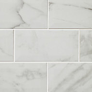Trentie White Gloss Marble effect Ceramic Wall Tile, Pack of 48, (L)200mm (W)100mm