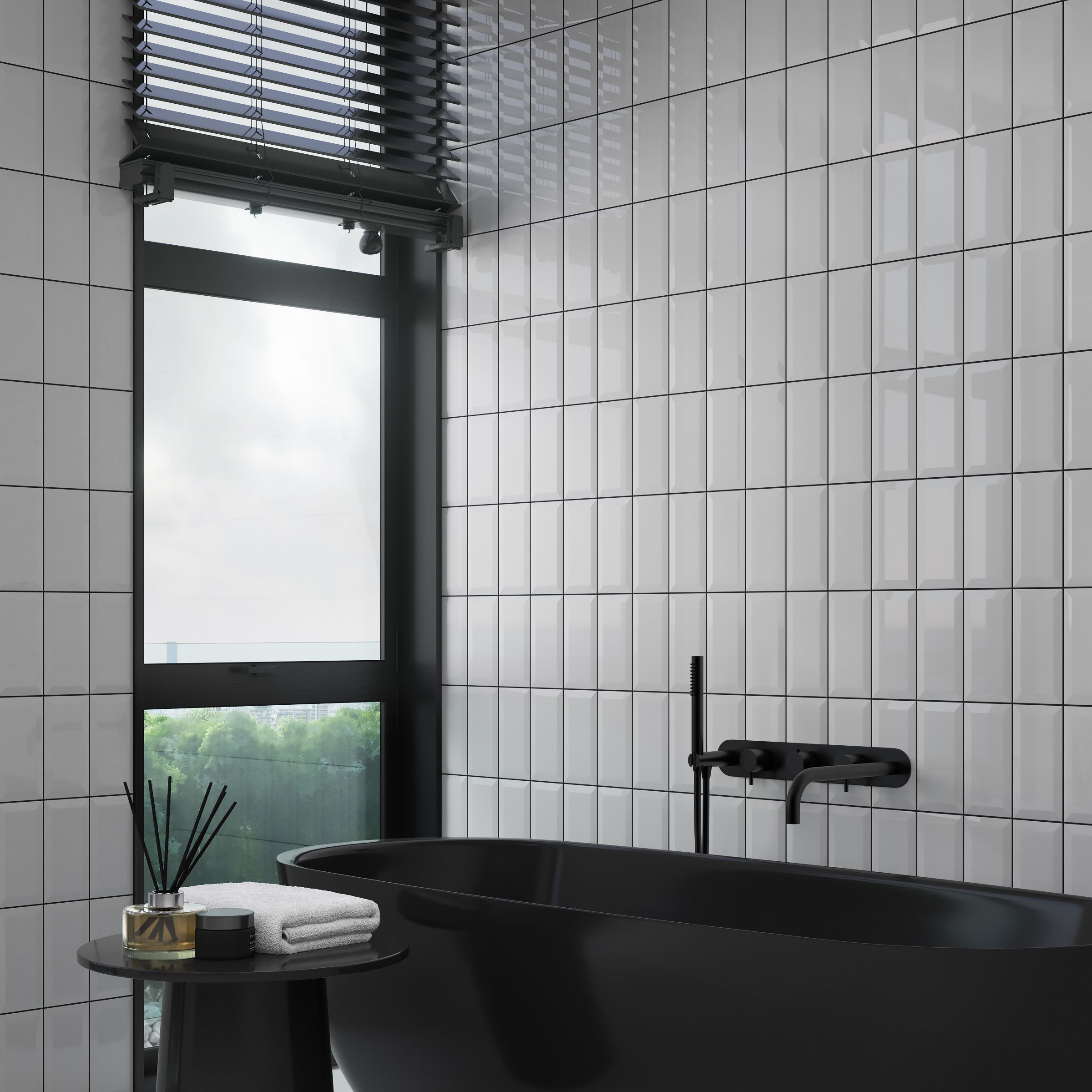 Trentie White Gloss Metro Ceramic Wall Tile Sample - 4