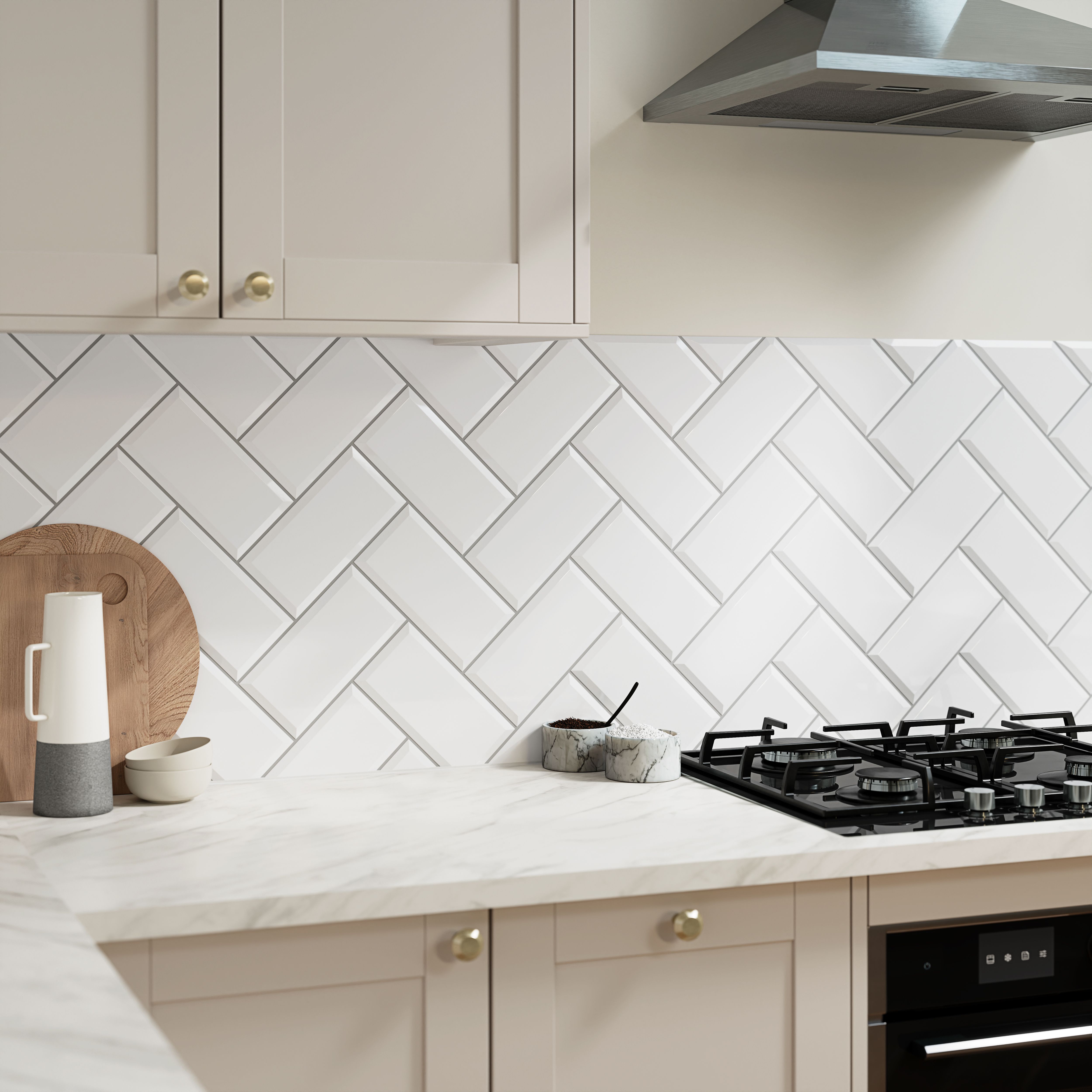 Trentie White Gloss Textured Ceramic Indoor Wall Tile, Pack of 50, (L)200mm (W)100mm