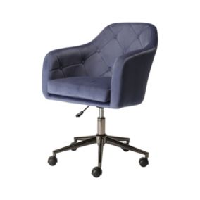 Trevillet Dark blue Velvet effect Office chair (H)915mm (W)620mm (D)660mm