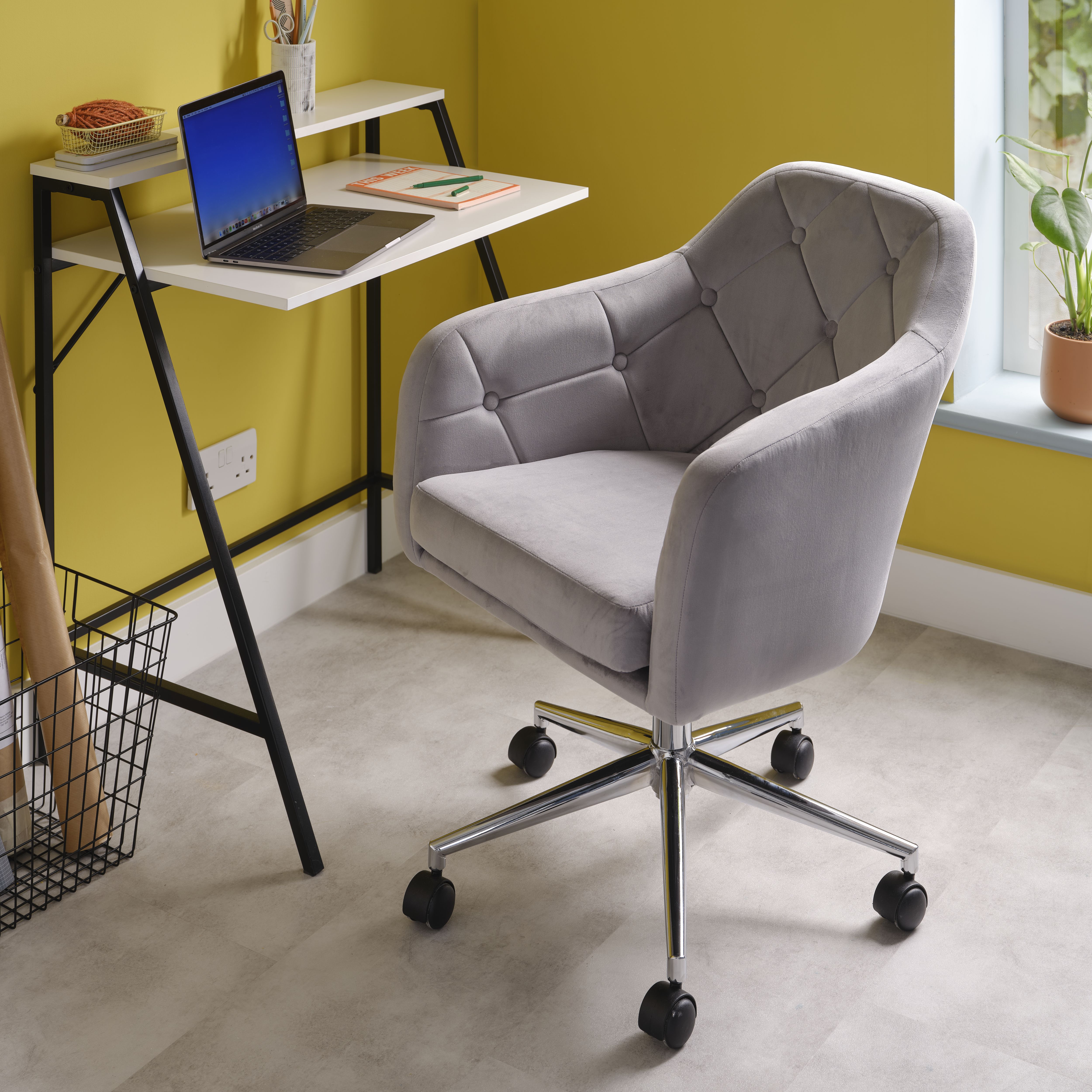 Grey velour shop desk chair