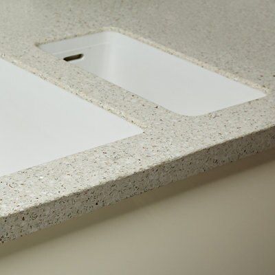 Triassic White Chipboard & solid resin Worktop sink & drainer (L)1500mm