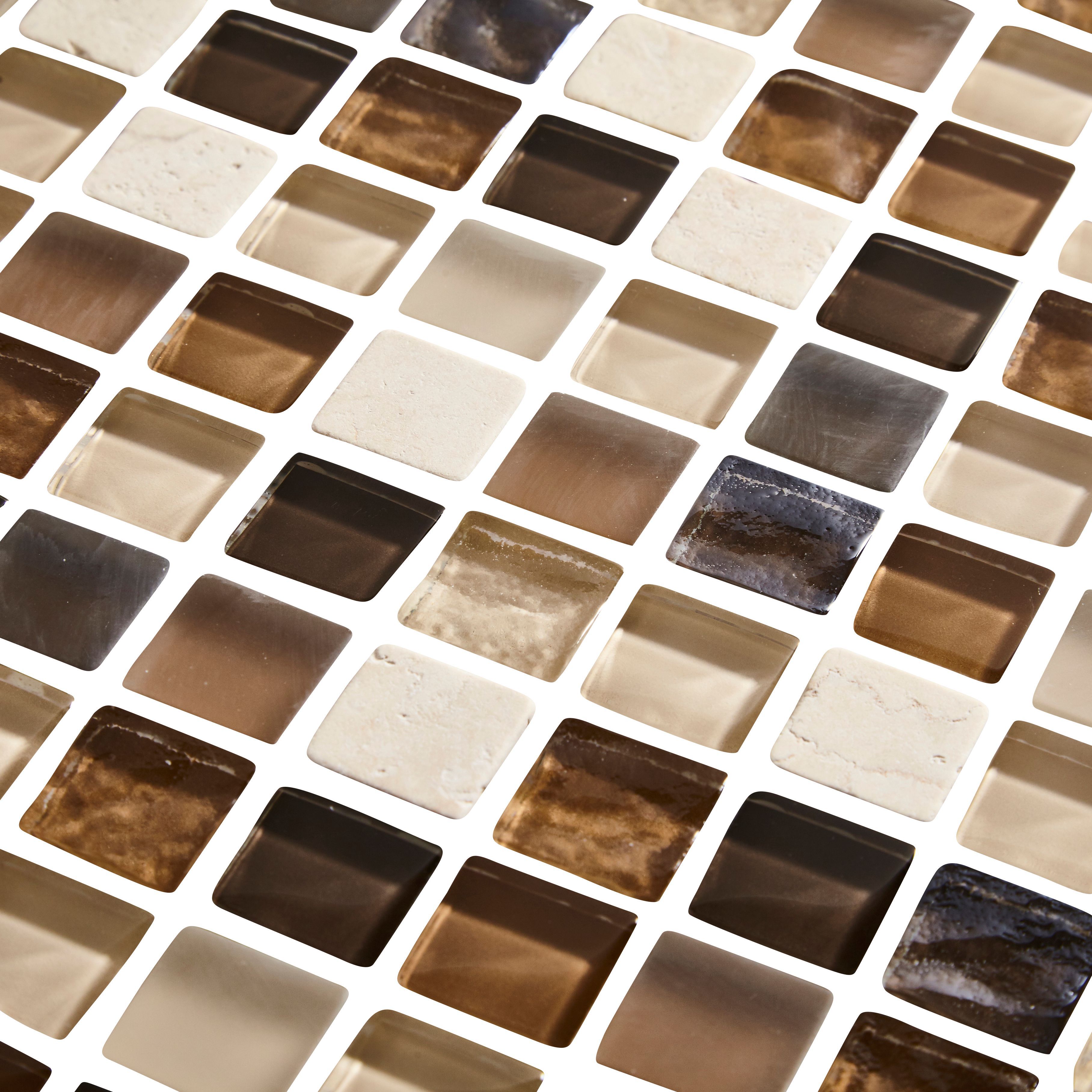 Triesto Beige & brown Gloss Stone effect Glass & natural stone Mosaic tile - 4