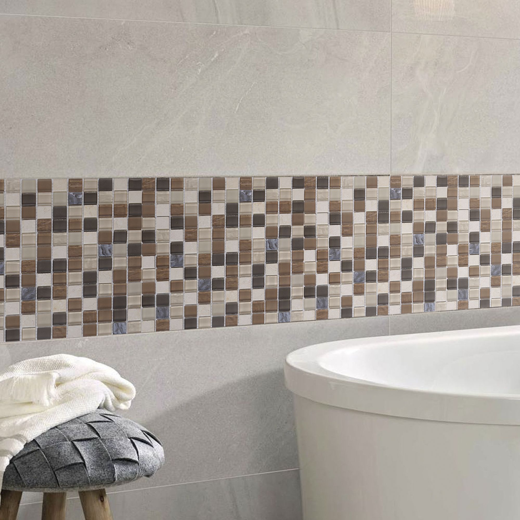 Triesto Beige & brown Gloss Stone effect Glass & natural stone Mosaic tile - 5