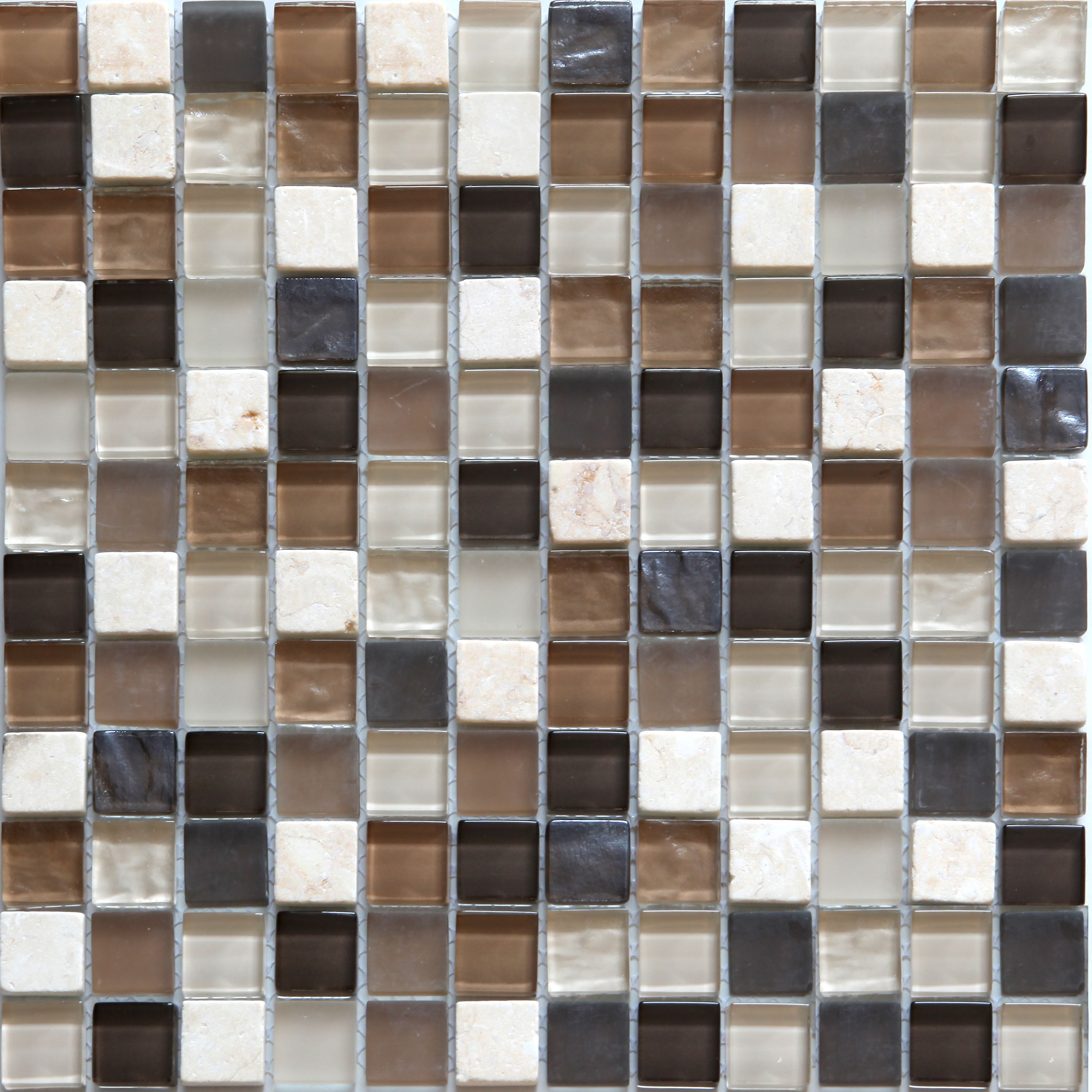 Triesto Beige & brown Gloss Stone effect Mosaic Glass & natural stone Mosaic tile