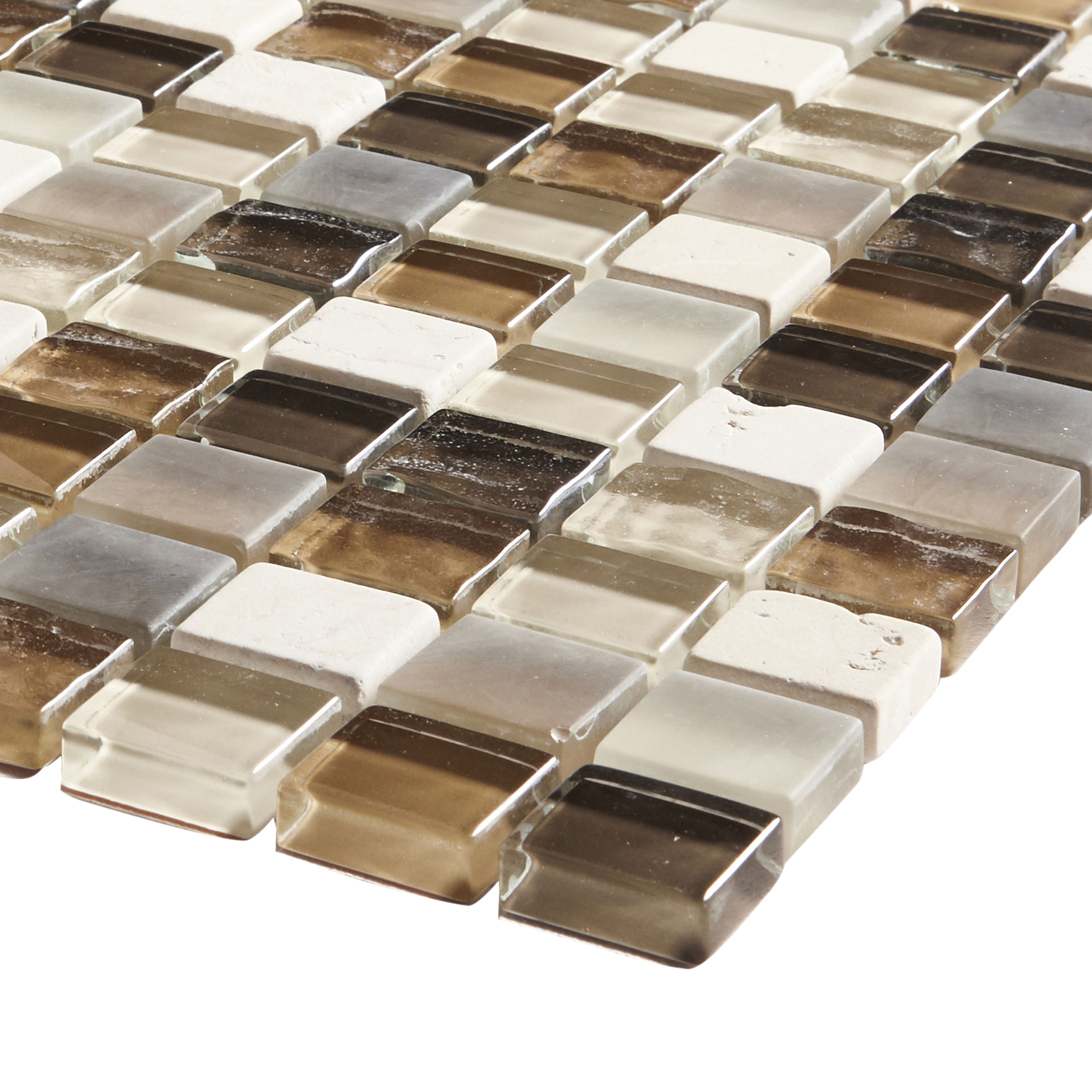 Triesto Beige & brown Gloss Stone effect Mosaic Glass & natural stone Mosaic tile, (L)300mm (W)300mm