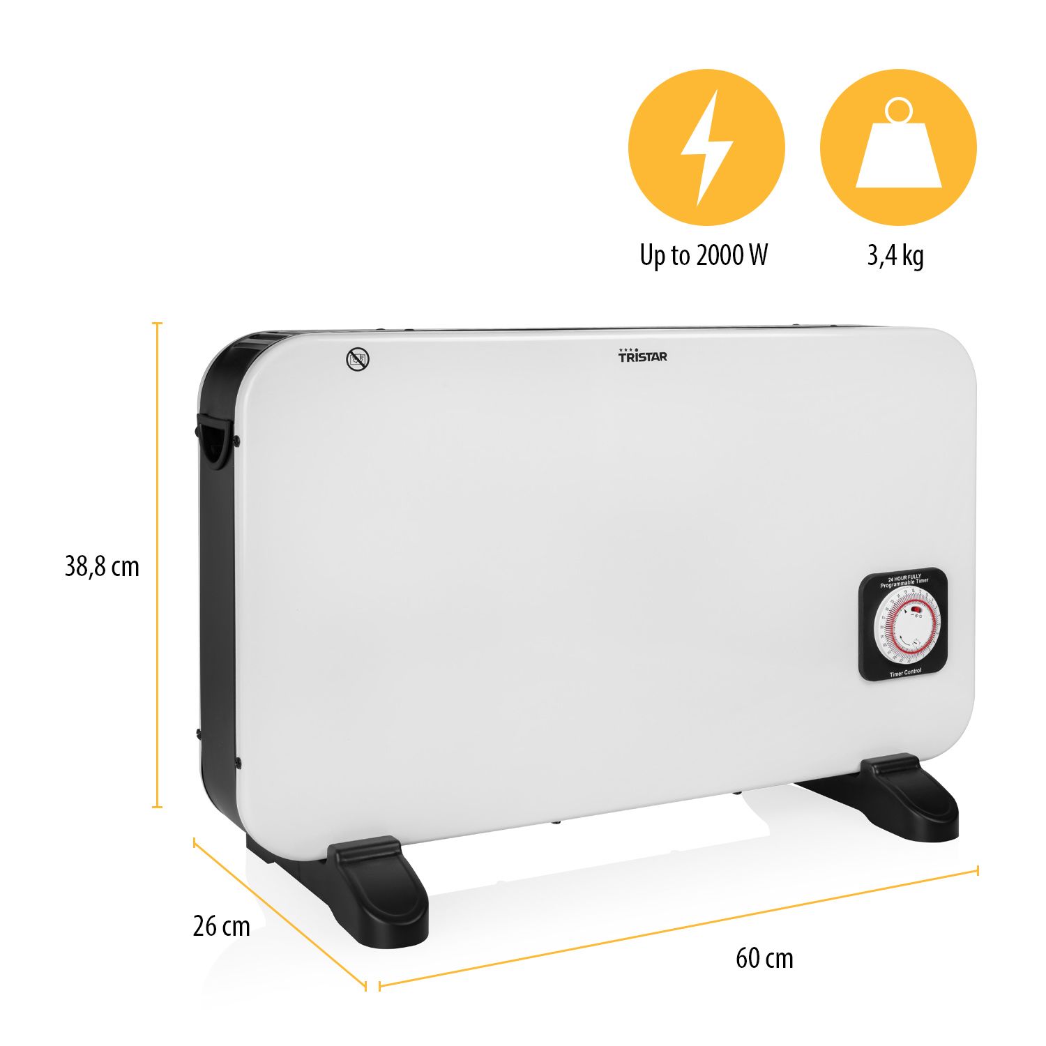 Tristar 2000W White Convector heater With timer function