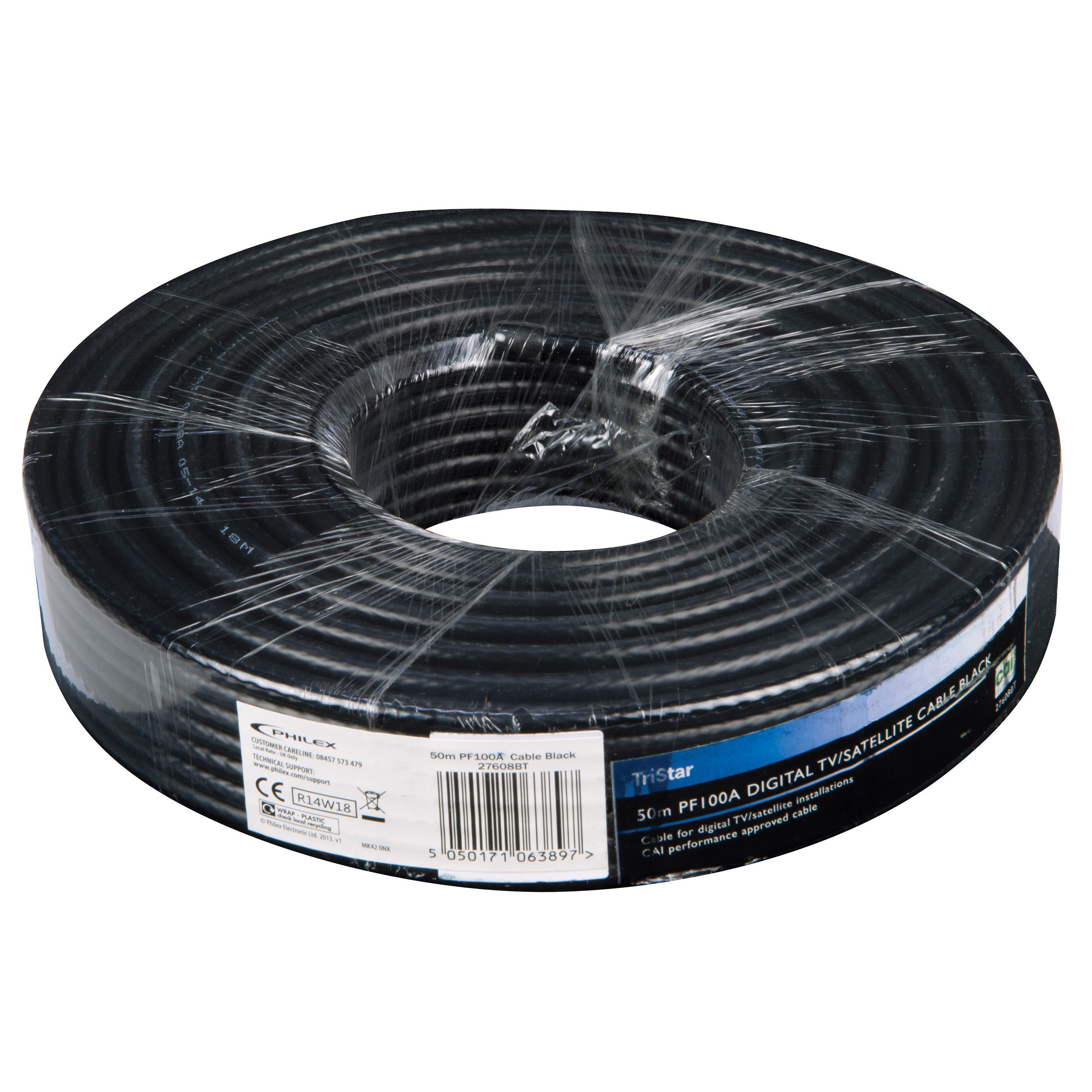 Tristar Black Coaxial cable, 50m DIY at B&Q