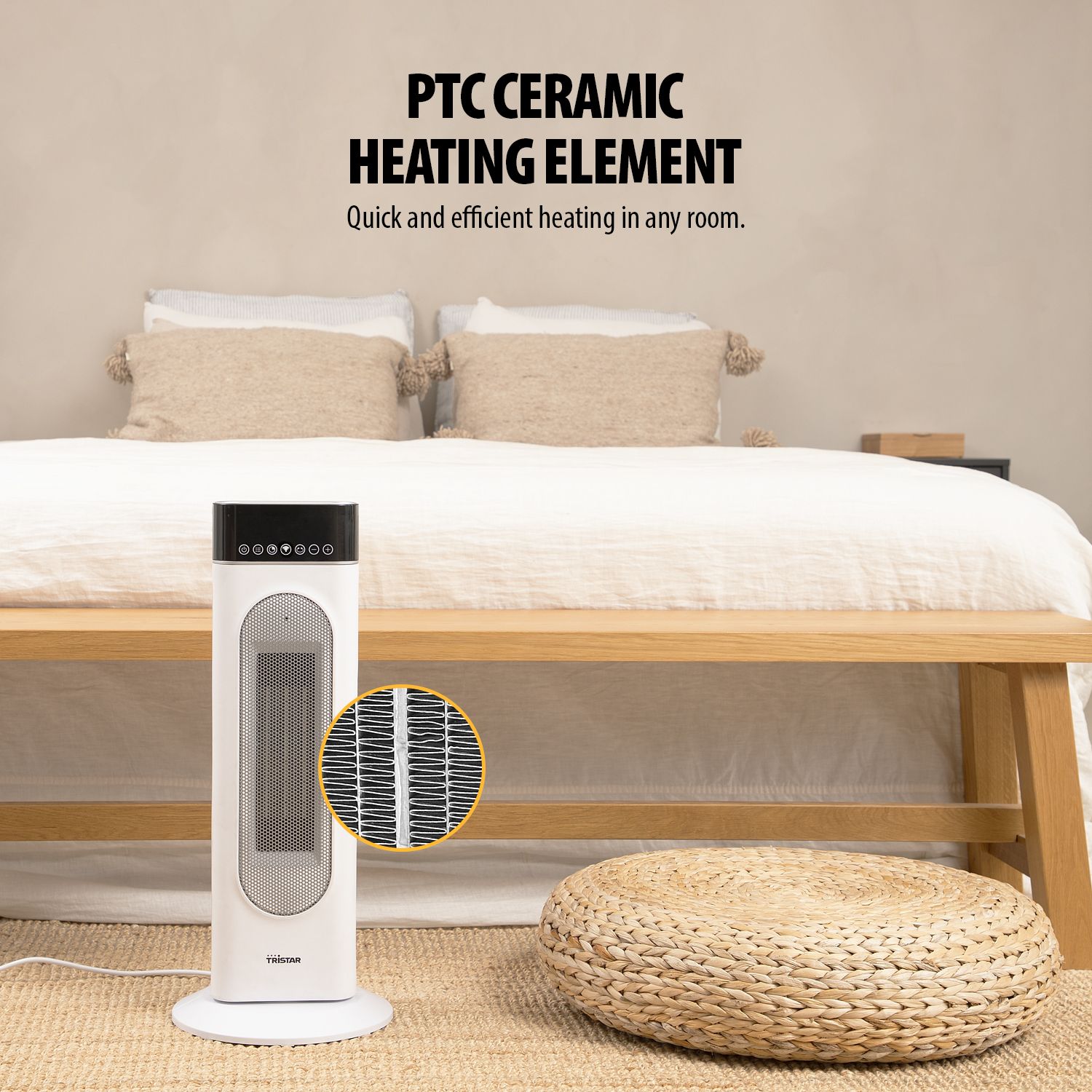 Tristar Heaters 2000W White Freestanding Smart Ceramic Digital Fan heater