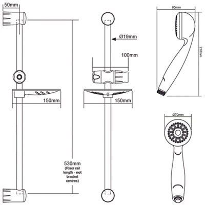 Triton Aaron White Single-spray pattern Shower riser rail kit