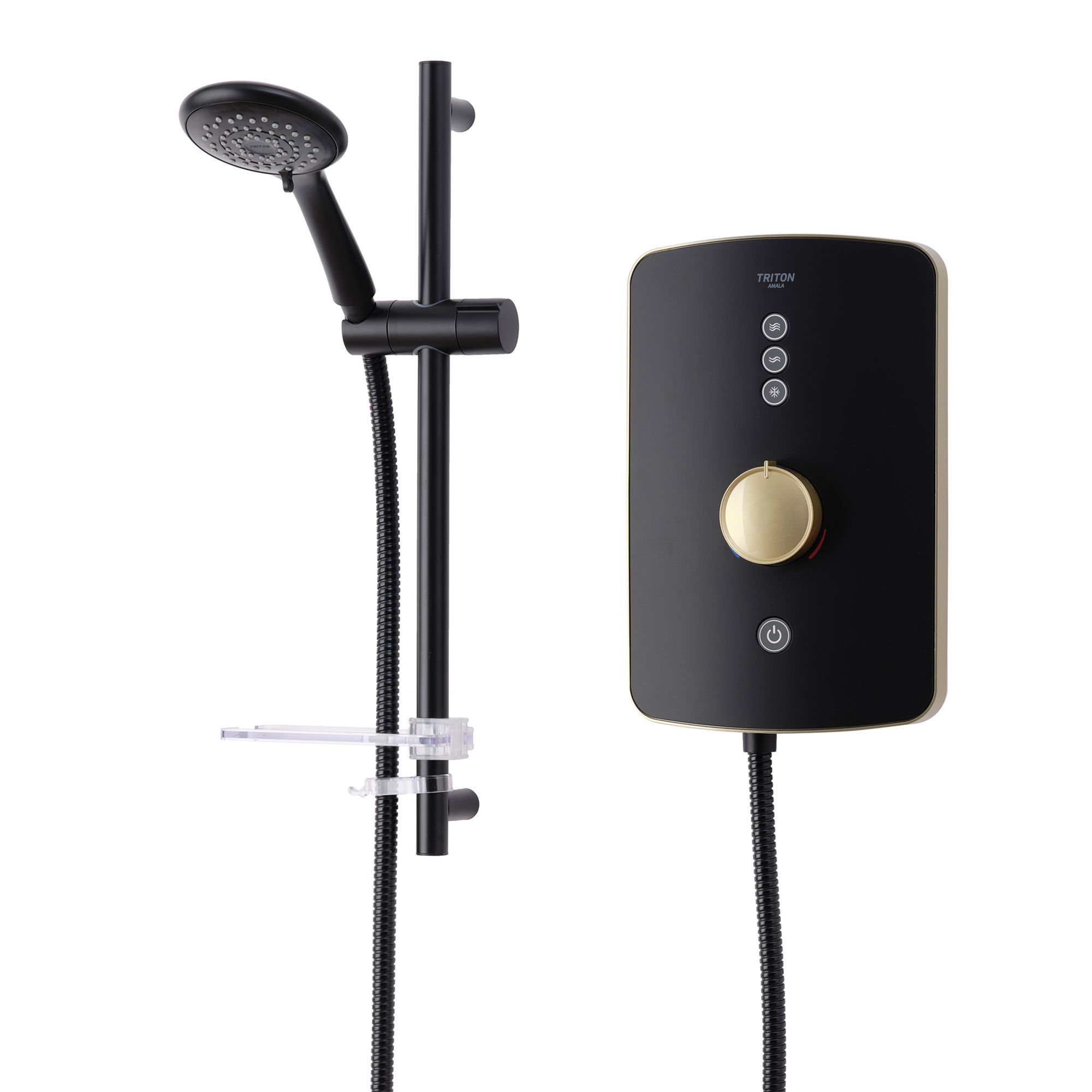 Triton Amala Matt Black Brass effect Manual Electric Shower, 9.5kW