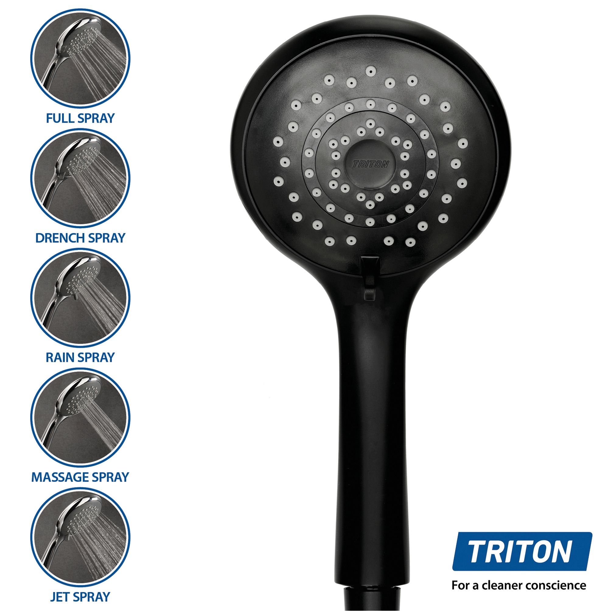 Triton Benito Matt Black Brushed steel effect Wall-mounted 