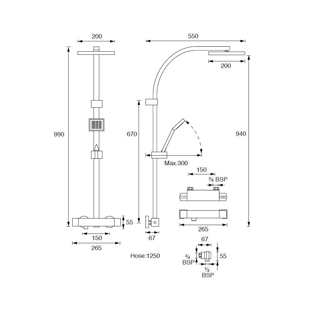 Triton Caroli Rear-Fed Exposed Chrome Thermostatic Mixer Shower - 7