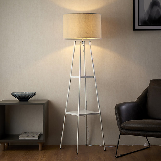 Triton Gloss Neutral Shelf Floor Lamp, Square Floor Lamps With Shelves