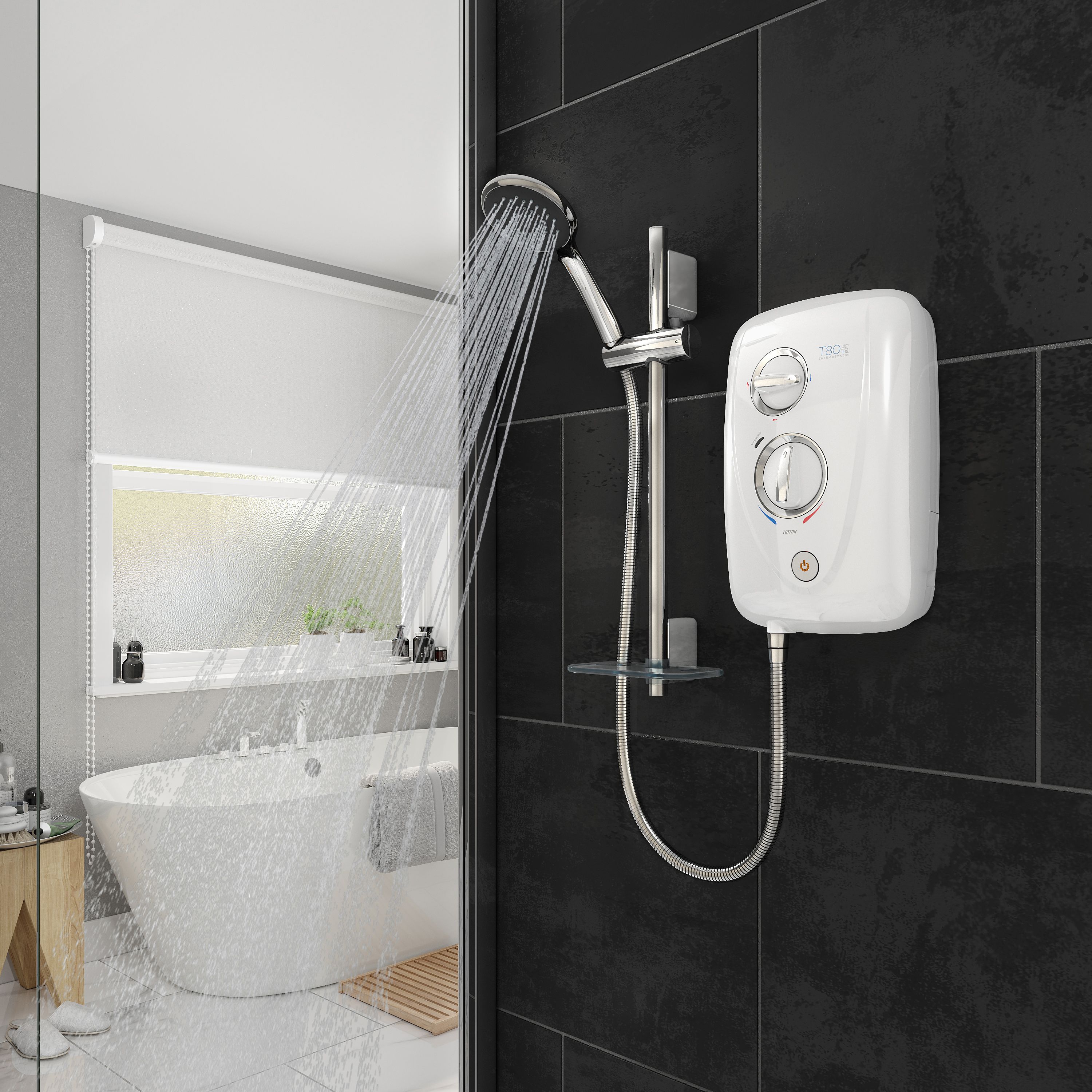 Triton Gloss Silver & white Chrome effect Manual Electric Shower, 10.5kW