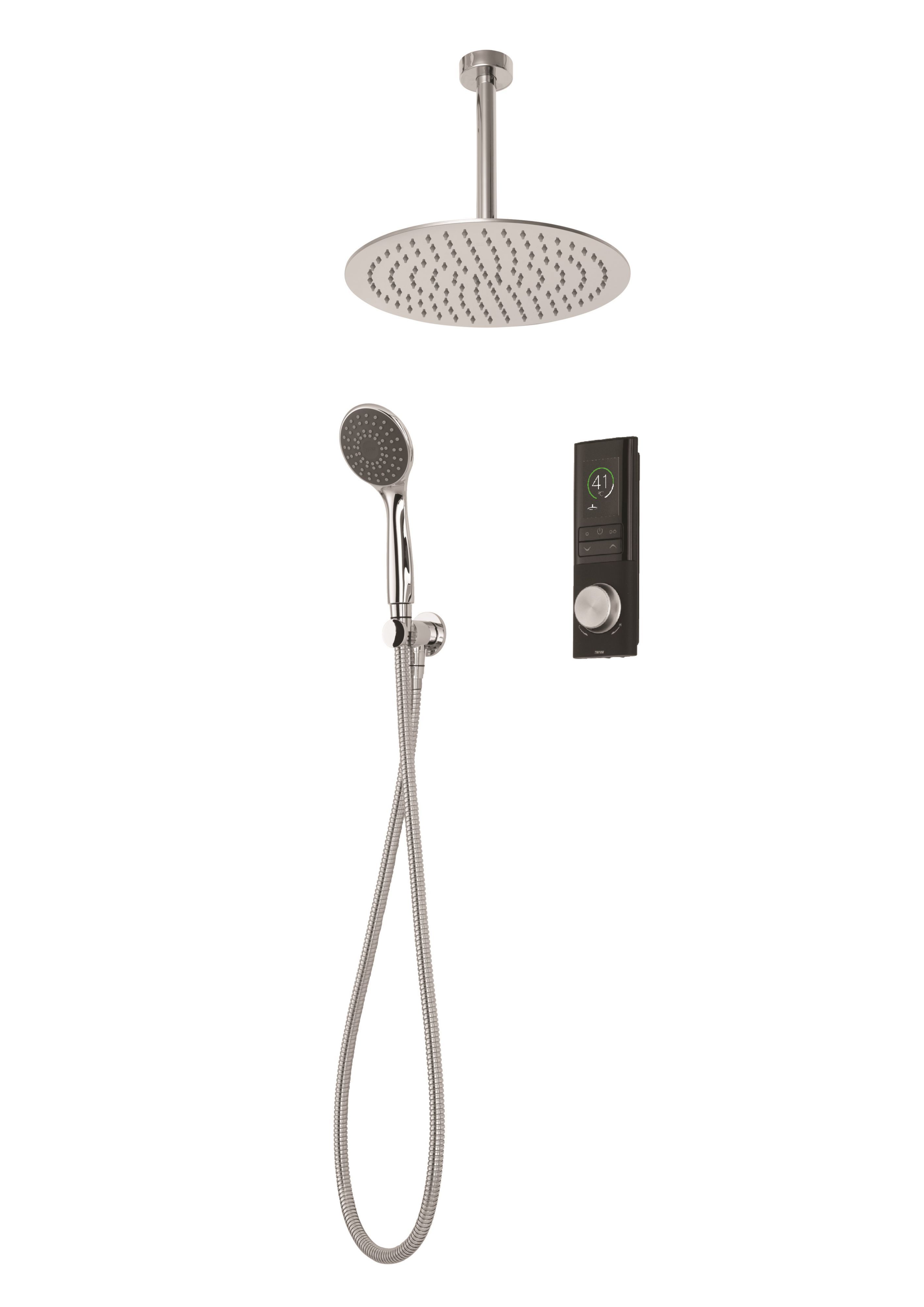 Triton Home Round Pumped Black Low pressure Mixer Shower